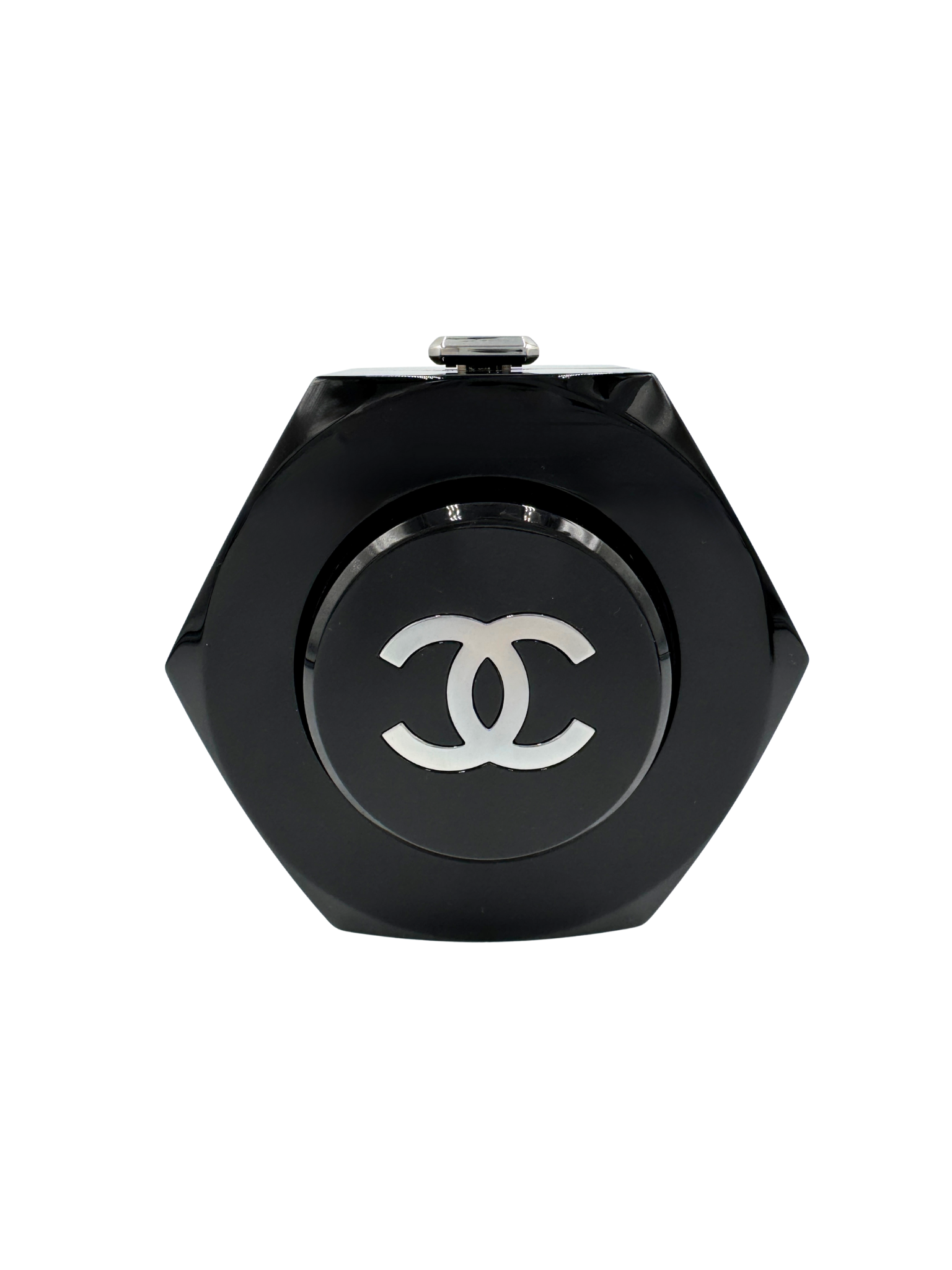 Octagon Minaudiere with Chain (28A Collection) in Black Acrylic Plexiglass