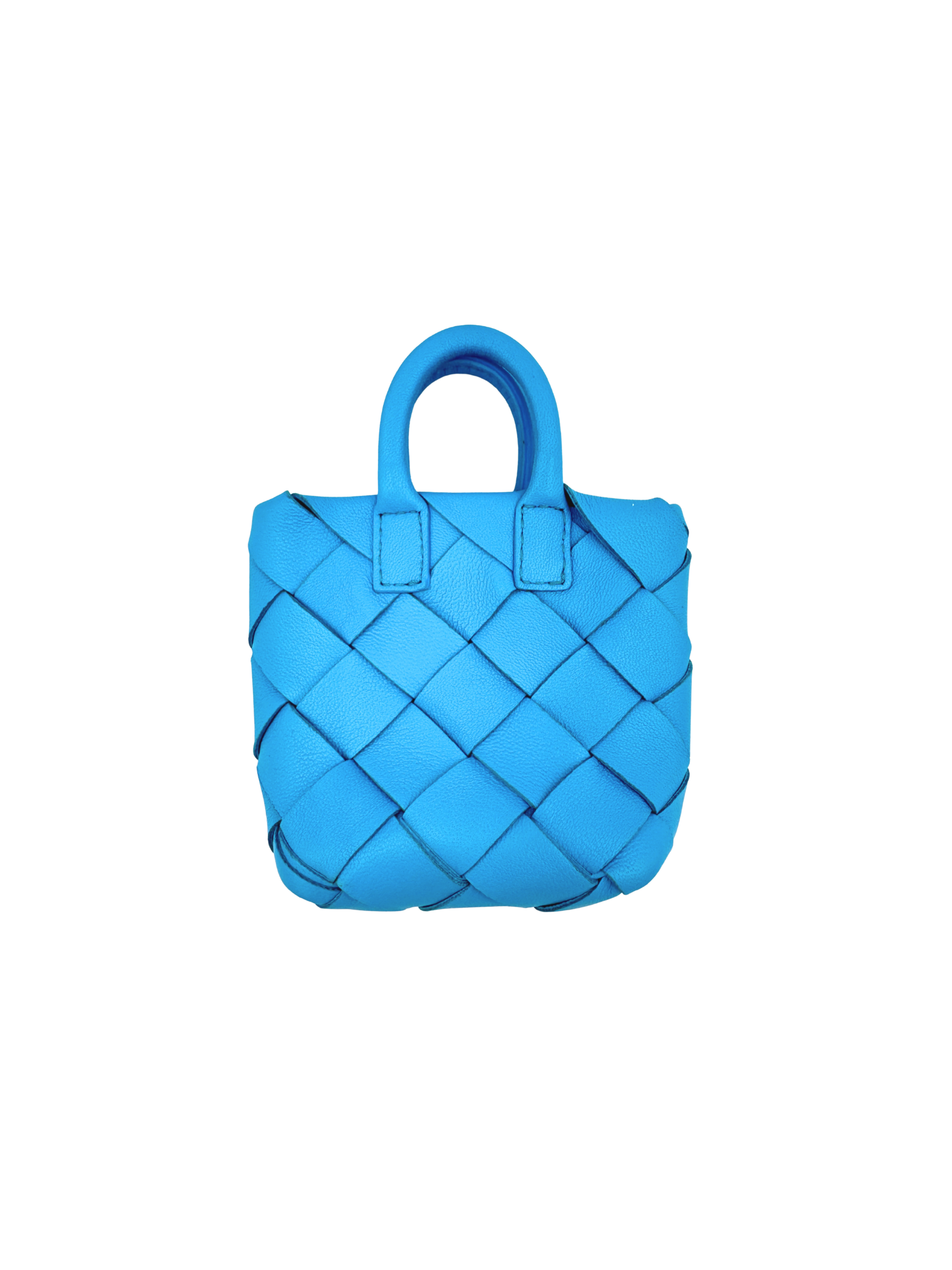 Mini Cabat Tote Bag Charm in Blue Intrecciato Woven Leather