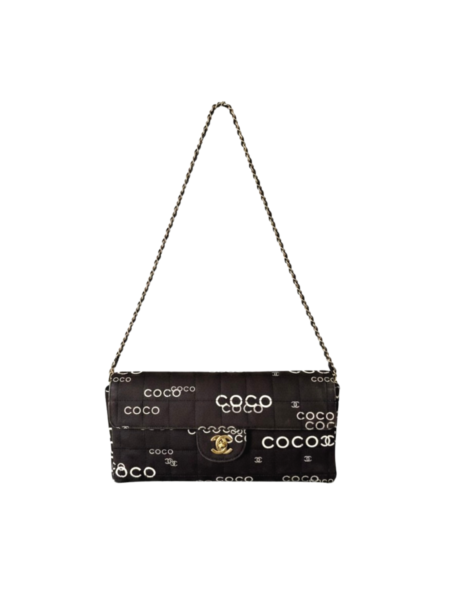 Vintage 2002 Karl Lagerfeld Era Coco Classic Chocolate Bar Single Flap Shoulder Bag in Black and White Logo Canvas (Copy)