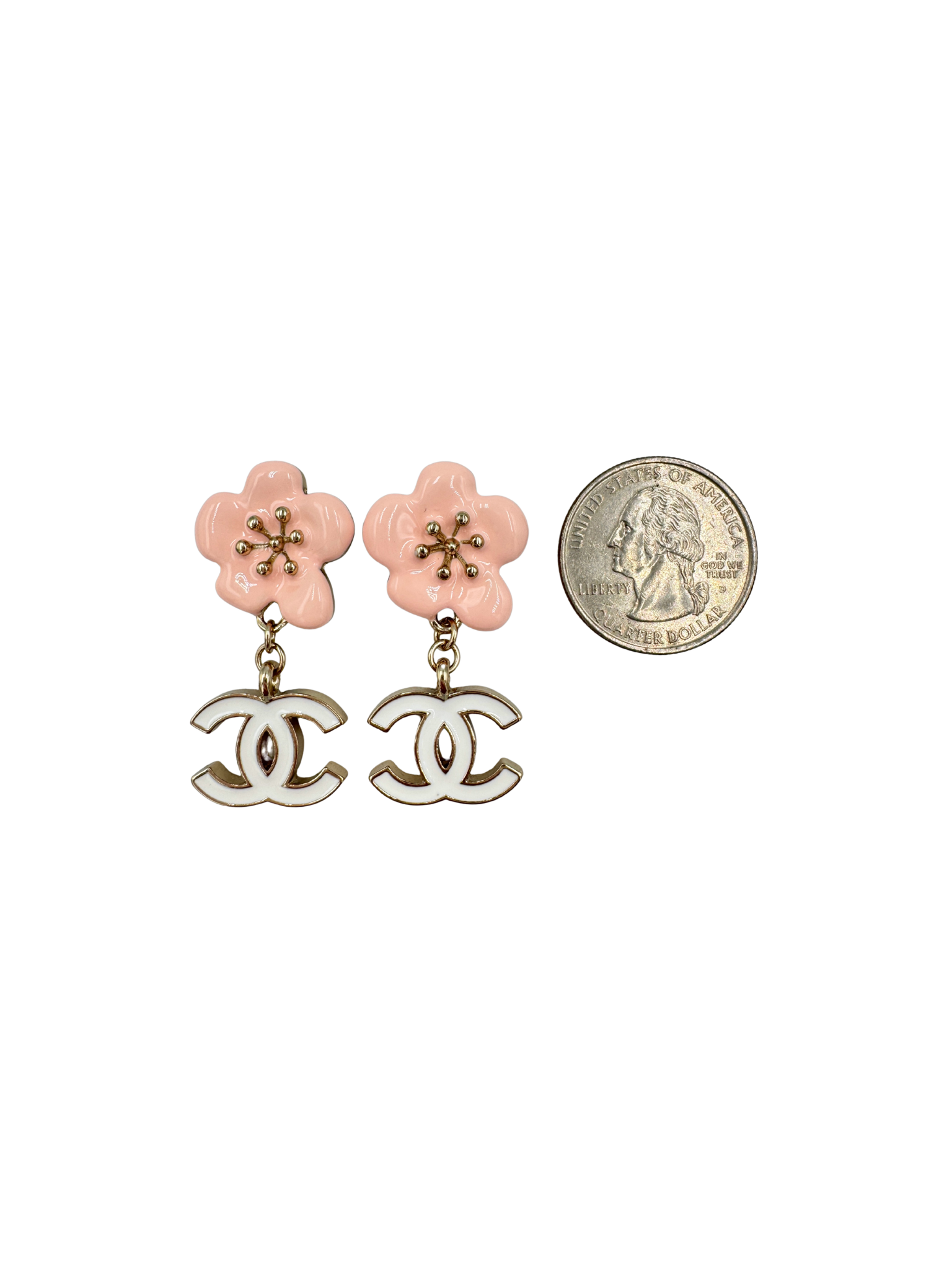 2023 Camellia Flower CC Drop Earrings in Silver Hardware