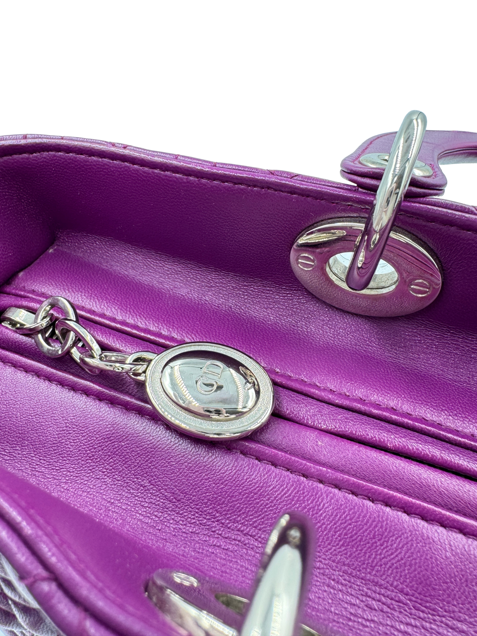 Large Classic Cannage Quilted Lady Dior Tote Bag in Purple Leather