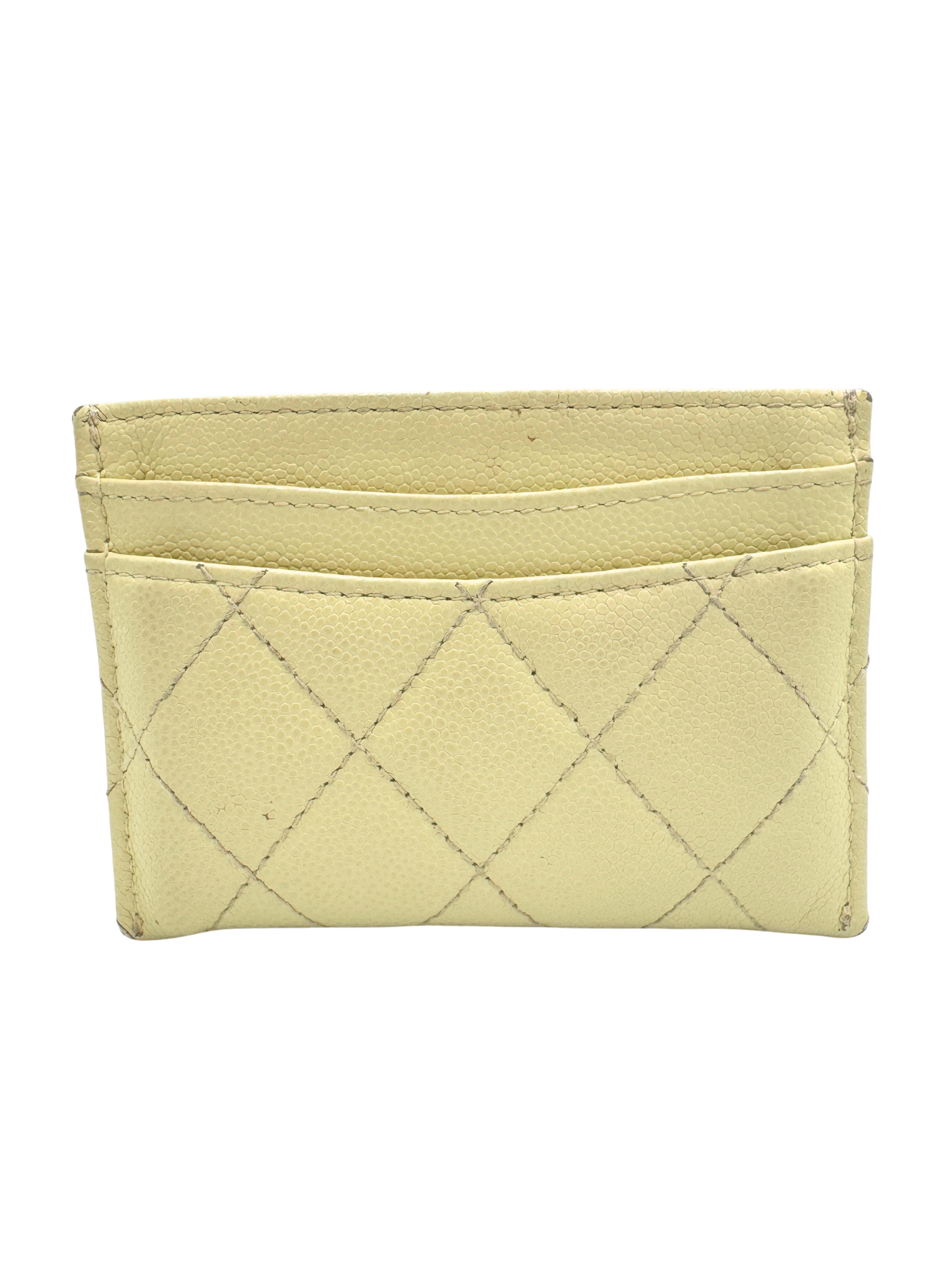 Quilted Classic CC Card Holder Wallet in Light Yellow Caviar Leather