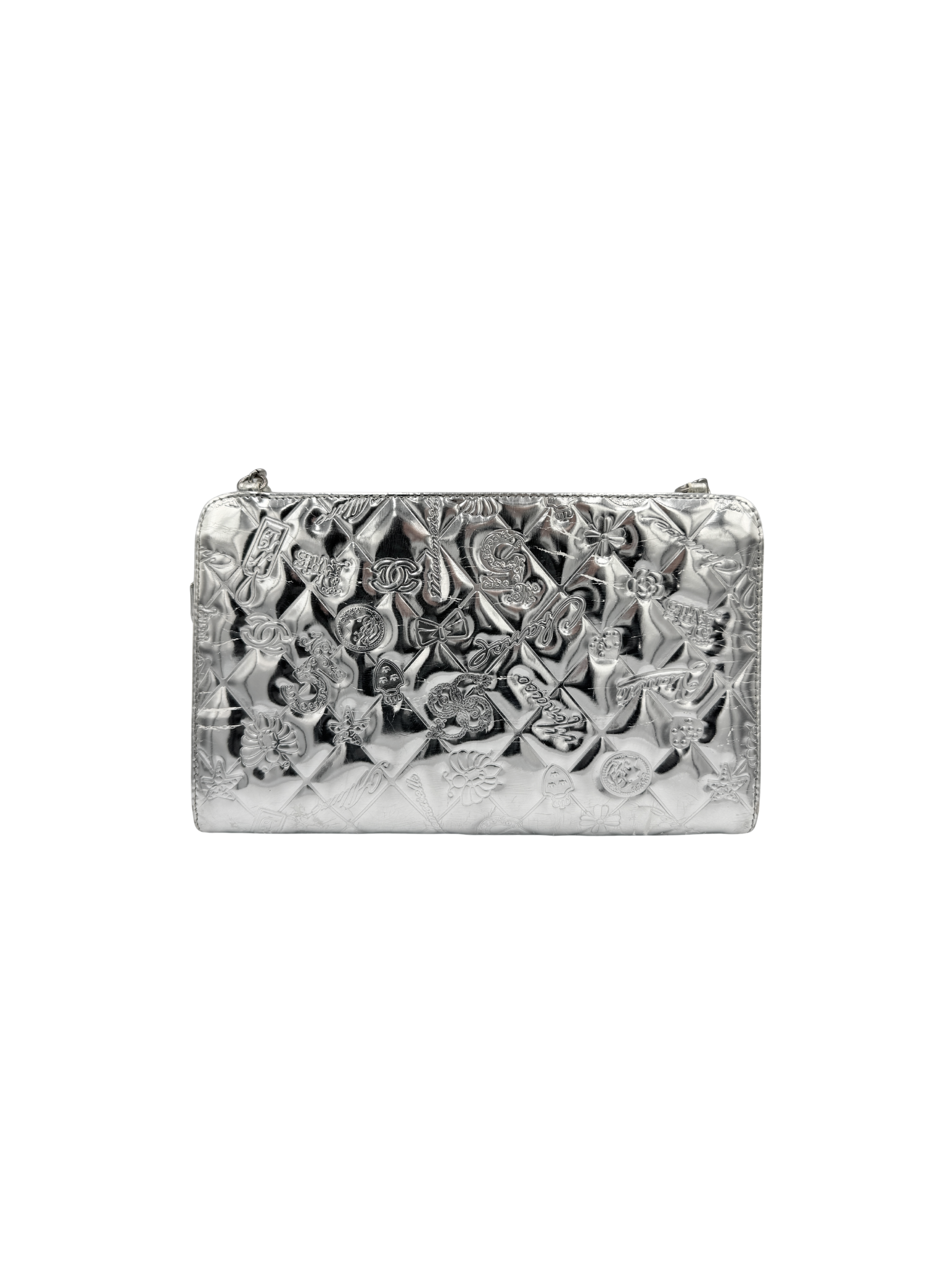 Vintage Lucky Symbols Shoulder Bag in Silver Leather