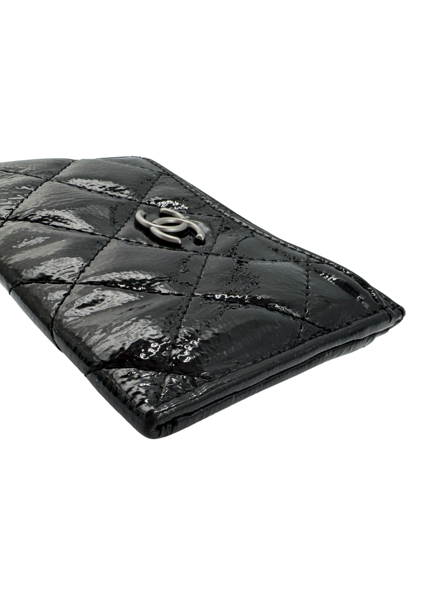 Classic Quilted CC Card Holder Wallet in Black Patent Leather