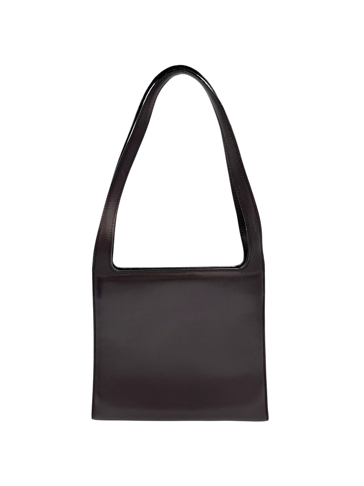 Vintage Tom Ford Era Structured G Logo Shoulder Bag in Espresso Brown Smooth Leather