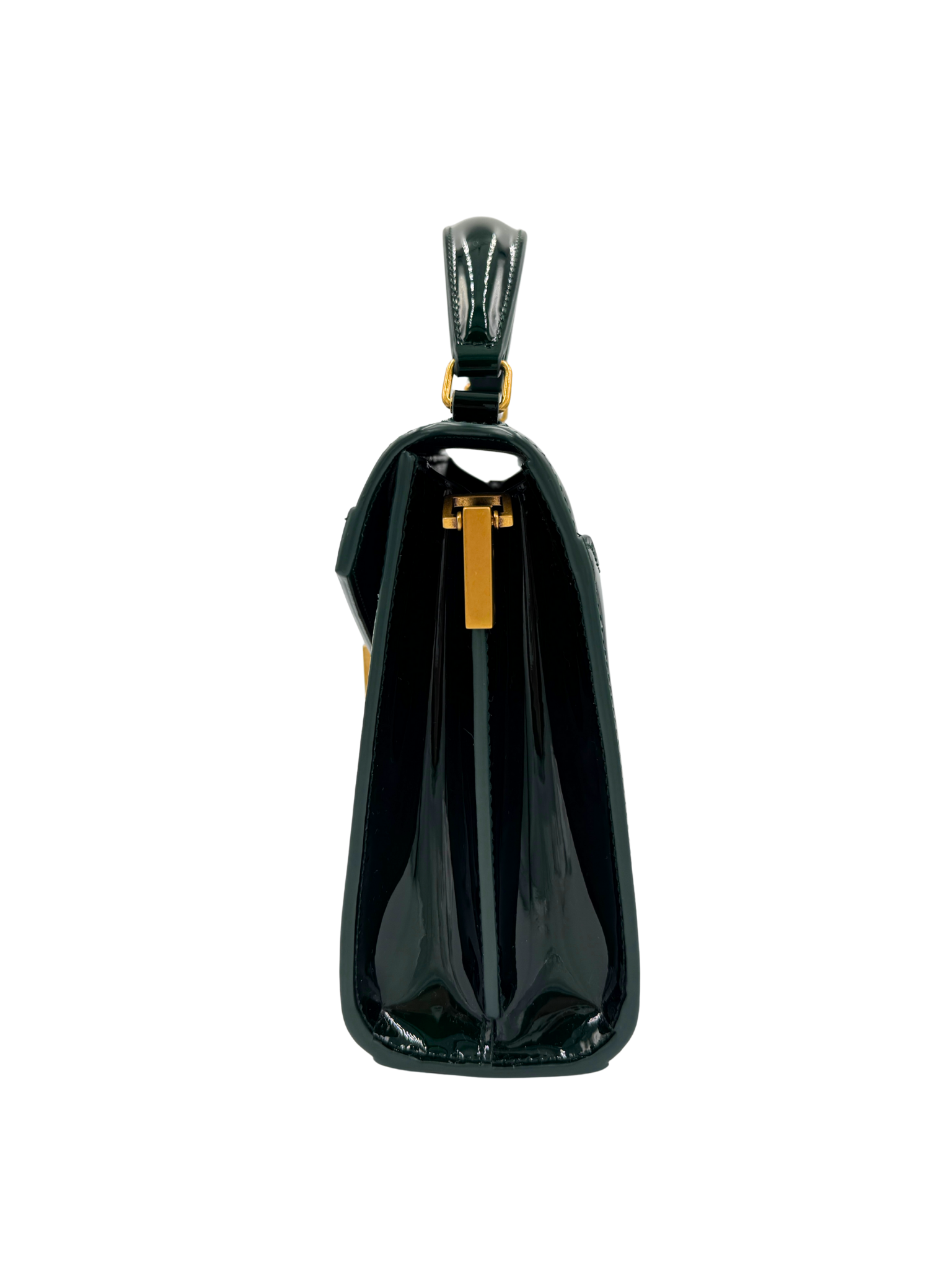 2025 Mini Cassandra Top Handle Shoulder Bag in Fir Leaf Green Patent Leather