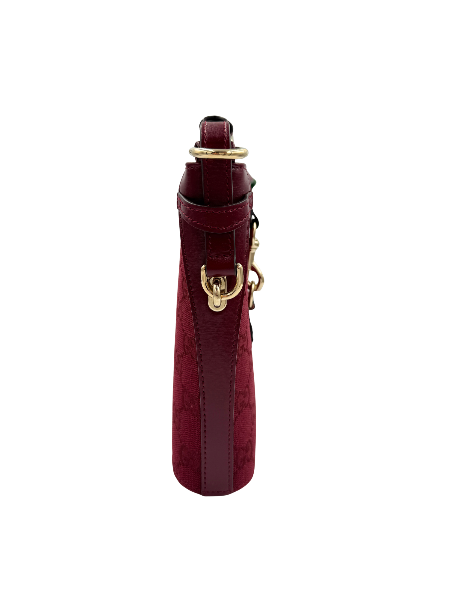 Logo Bucket Shoulder Bag with Gucci Web Strap in Burgundy Rosso Ancora Monogam GG Supreme Canvas