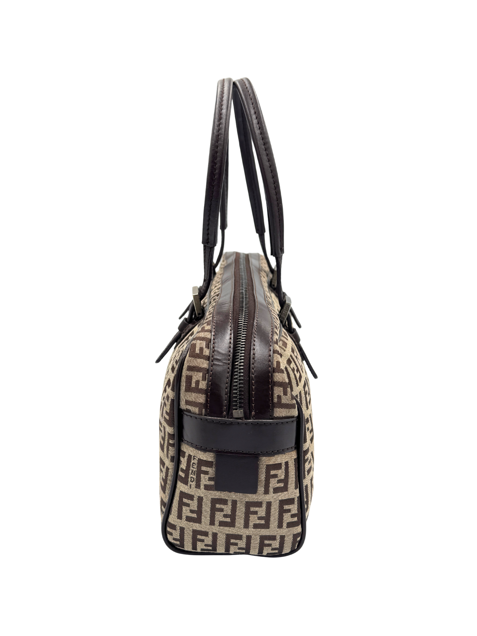 Vintage FF Zucchino Bauletto Shoulder Bag in Brown Monogram Logo Jacquard Fabric