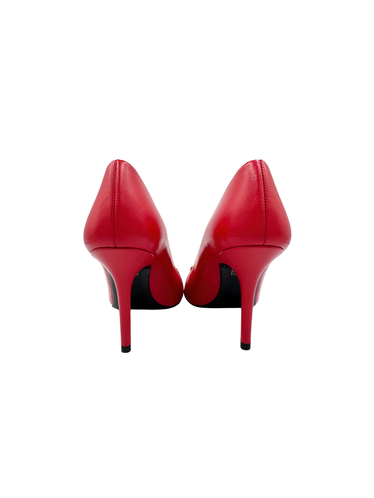Size 37 La Medusa Medallion Pointed Toe Pumps in Red Leather