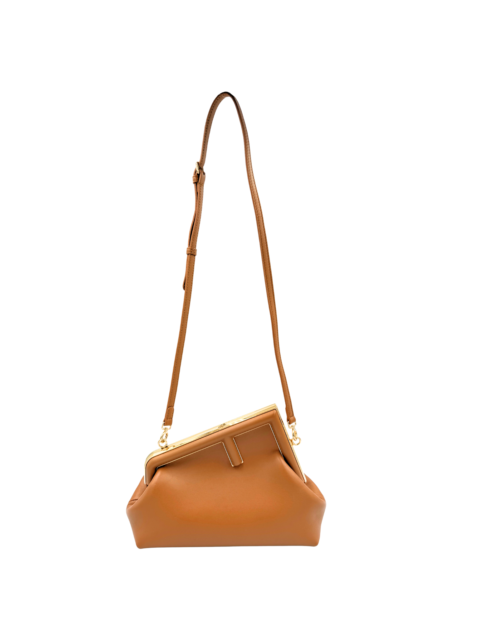 Small First Shoulder Bag Clutch in Caramel Leather