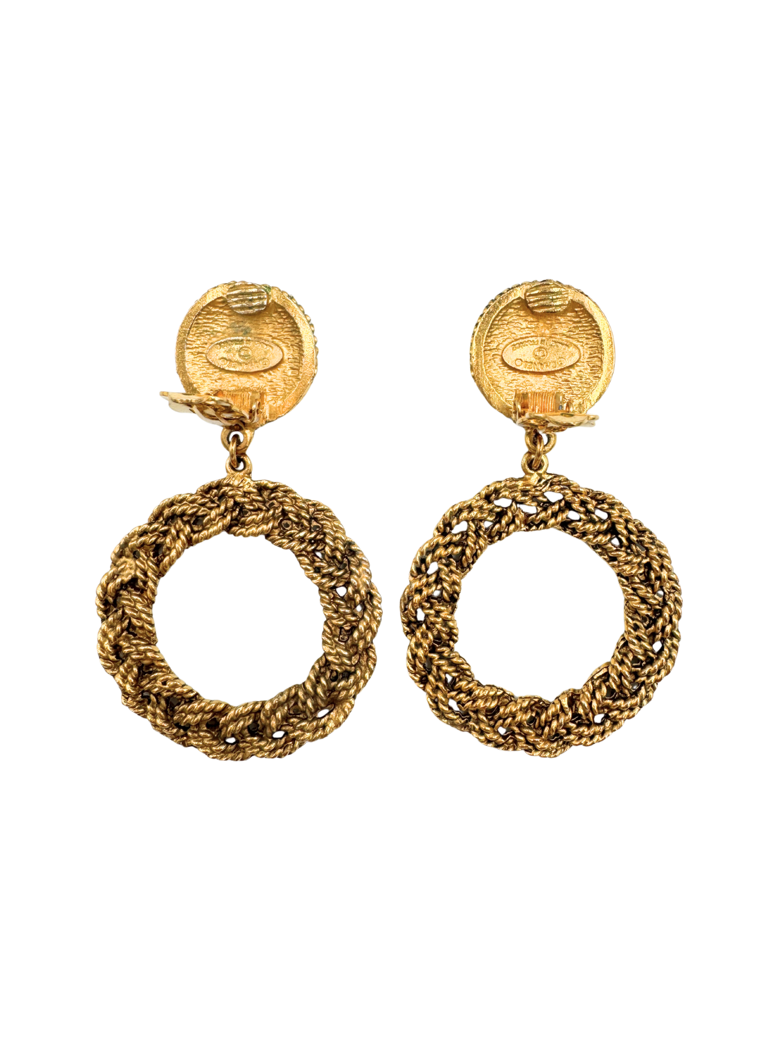 Vintage Braided Drop Hoop CC Earrings in 24k Plated Gold