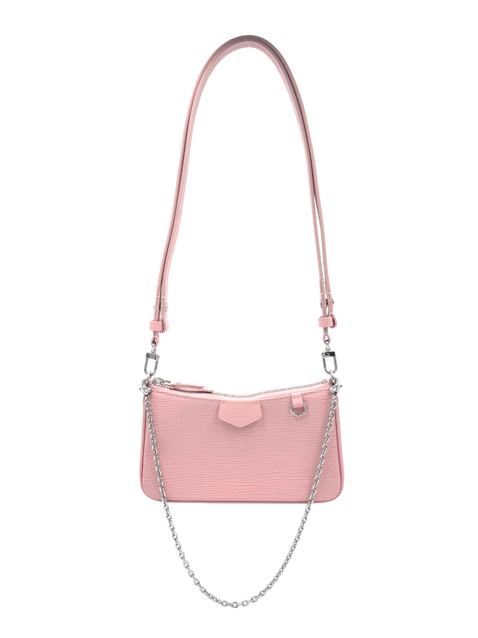 Easy Pouch on Strap Shoulder Bag with Chain in Rose Ballerine Pink Epi Leather