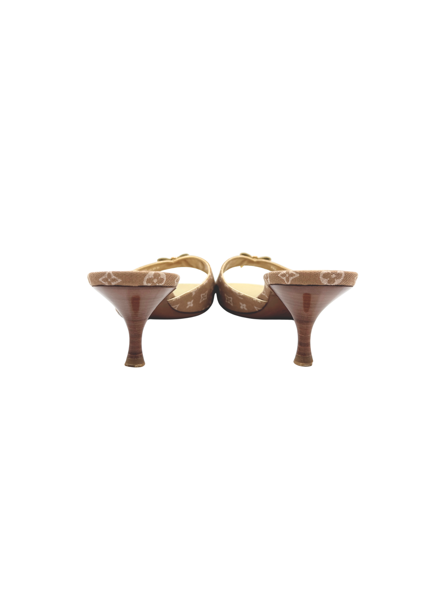 Size 37.5 Vintage Logo Slip-On Mule Sandals with Bow Charm in Blush Nude Monogram Canvas
