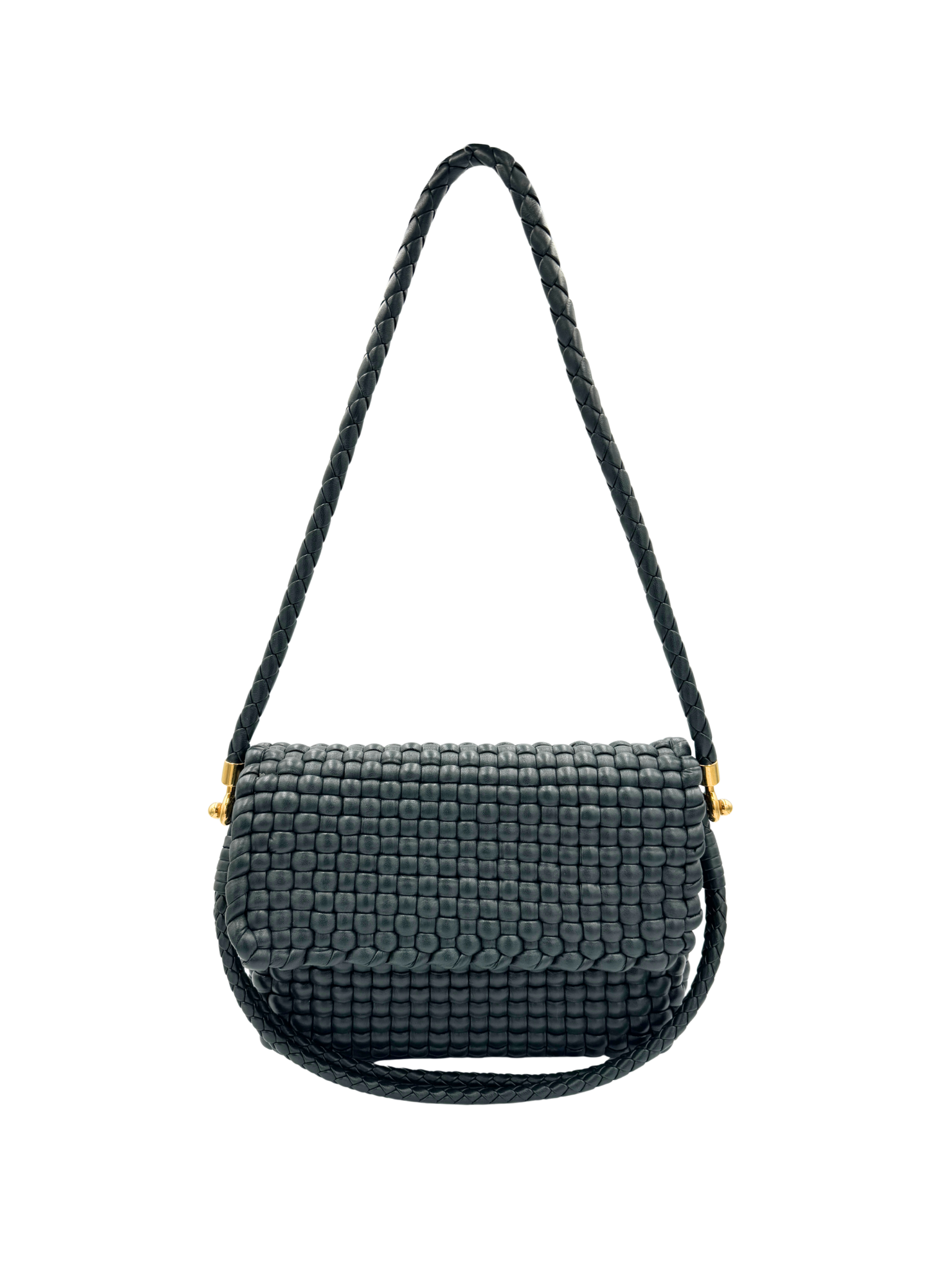 Swing Shoulder Bag in Dark Green Intrecciato Woven Leather