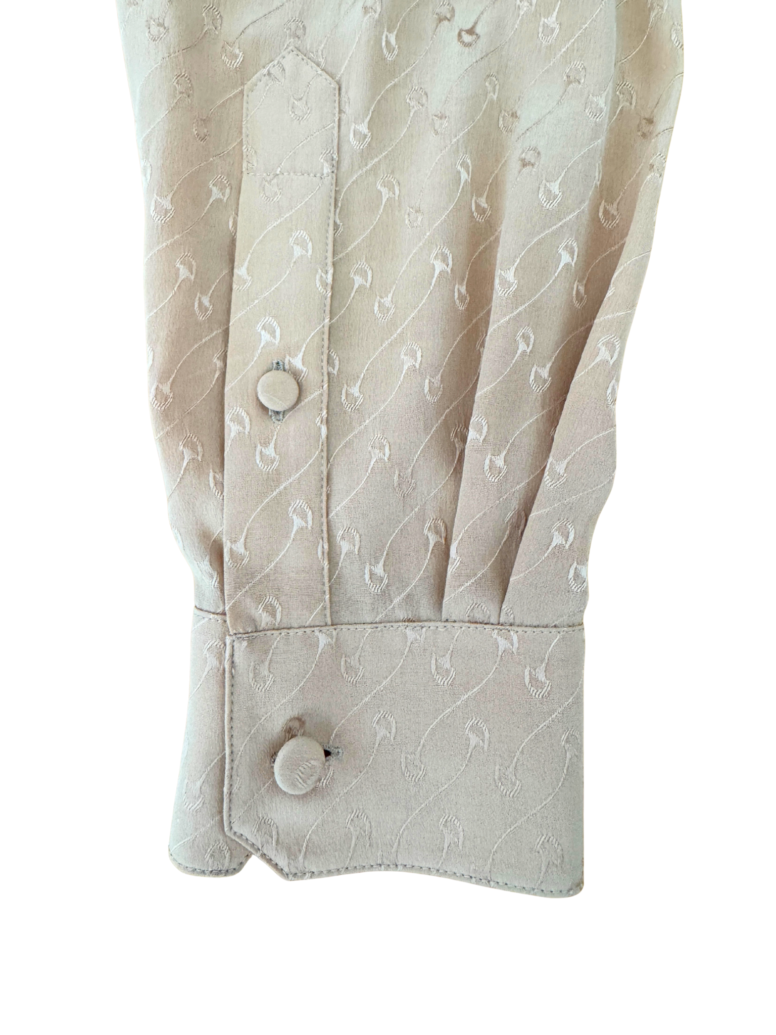 Size L / IT 44 Horsebit-Embroidered Long Sleeve Blouse in Blush Pink Jacquard Silk Crepe