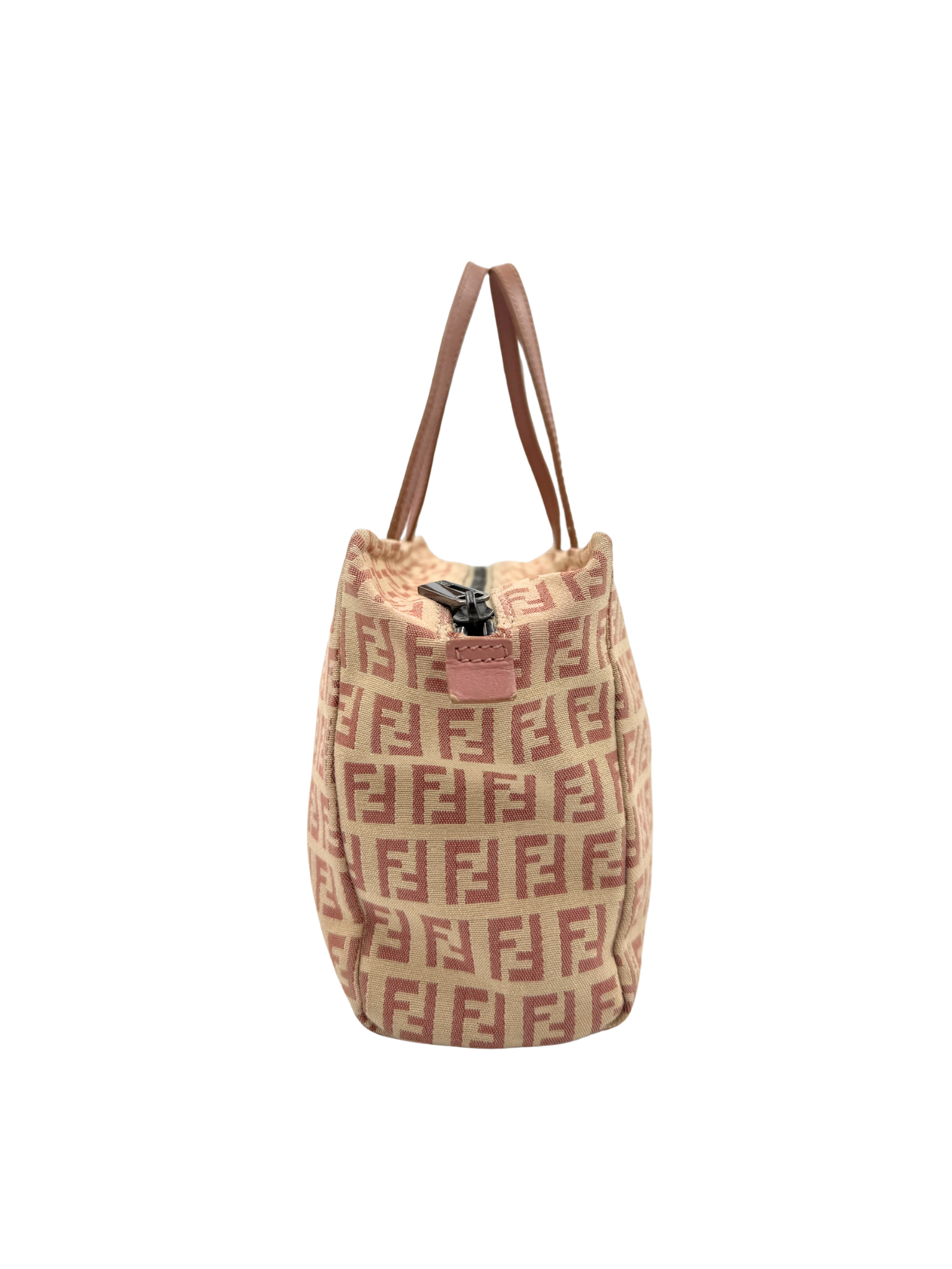 Fendi FF Monogram East-West Bauletto Bag in Pink and Ivory Canvas