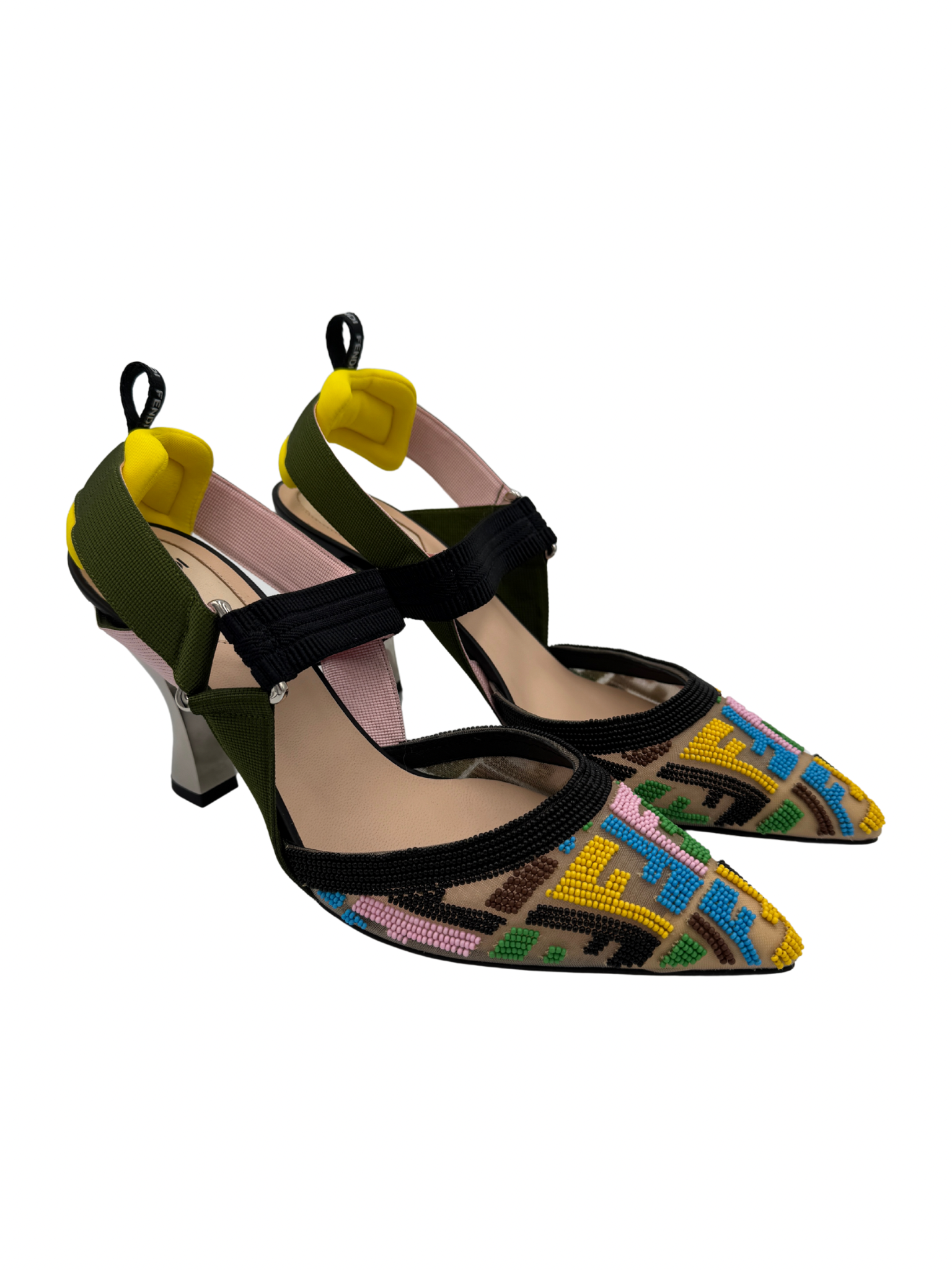 Size 39.5 FF Colibri Slingback Pumps in Multicolor Beaded Mesh