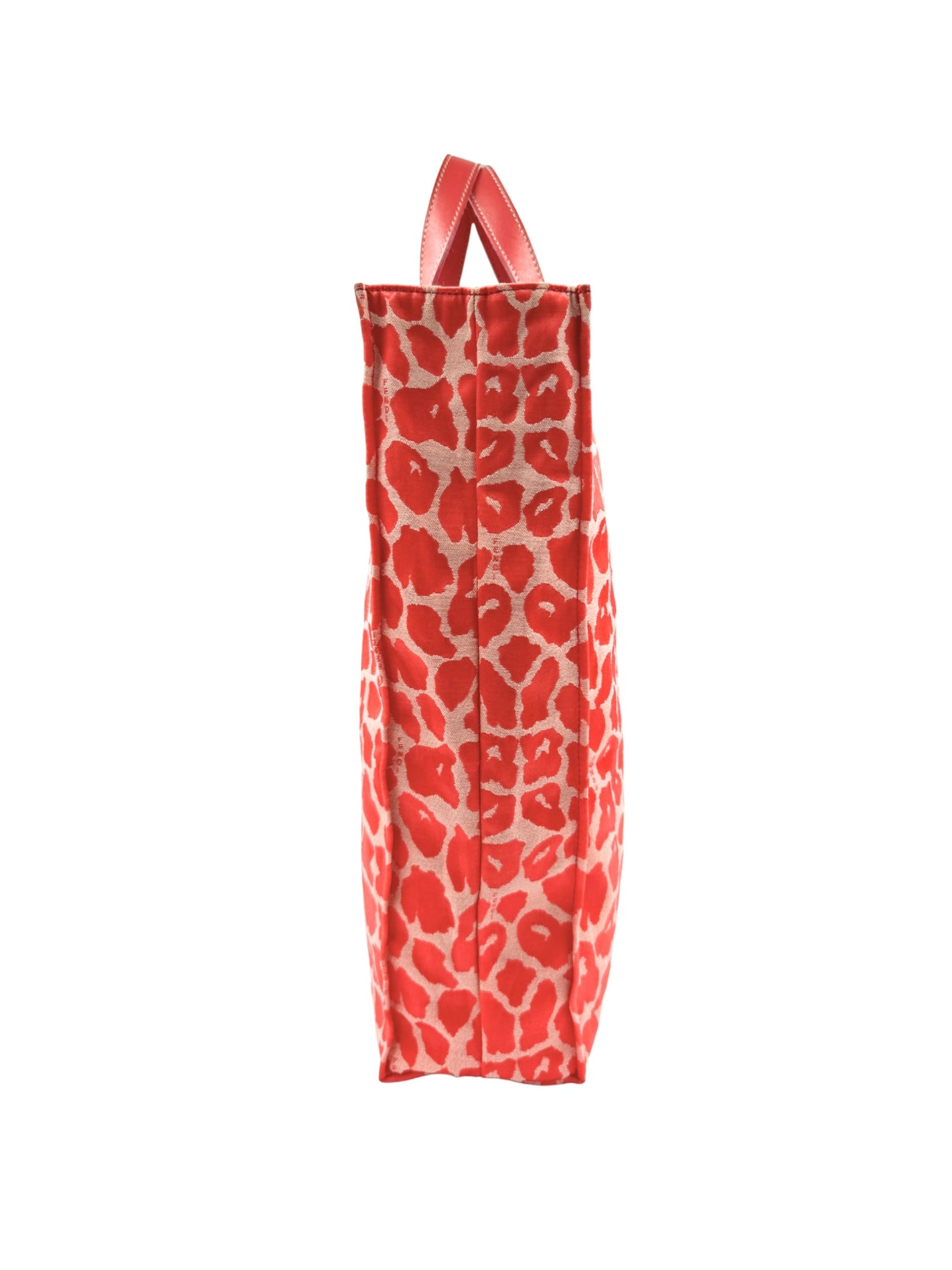 Leopard Print North/South Shopping Tote Bag in Red Embroidered Canvas