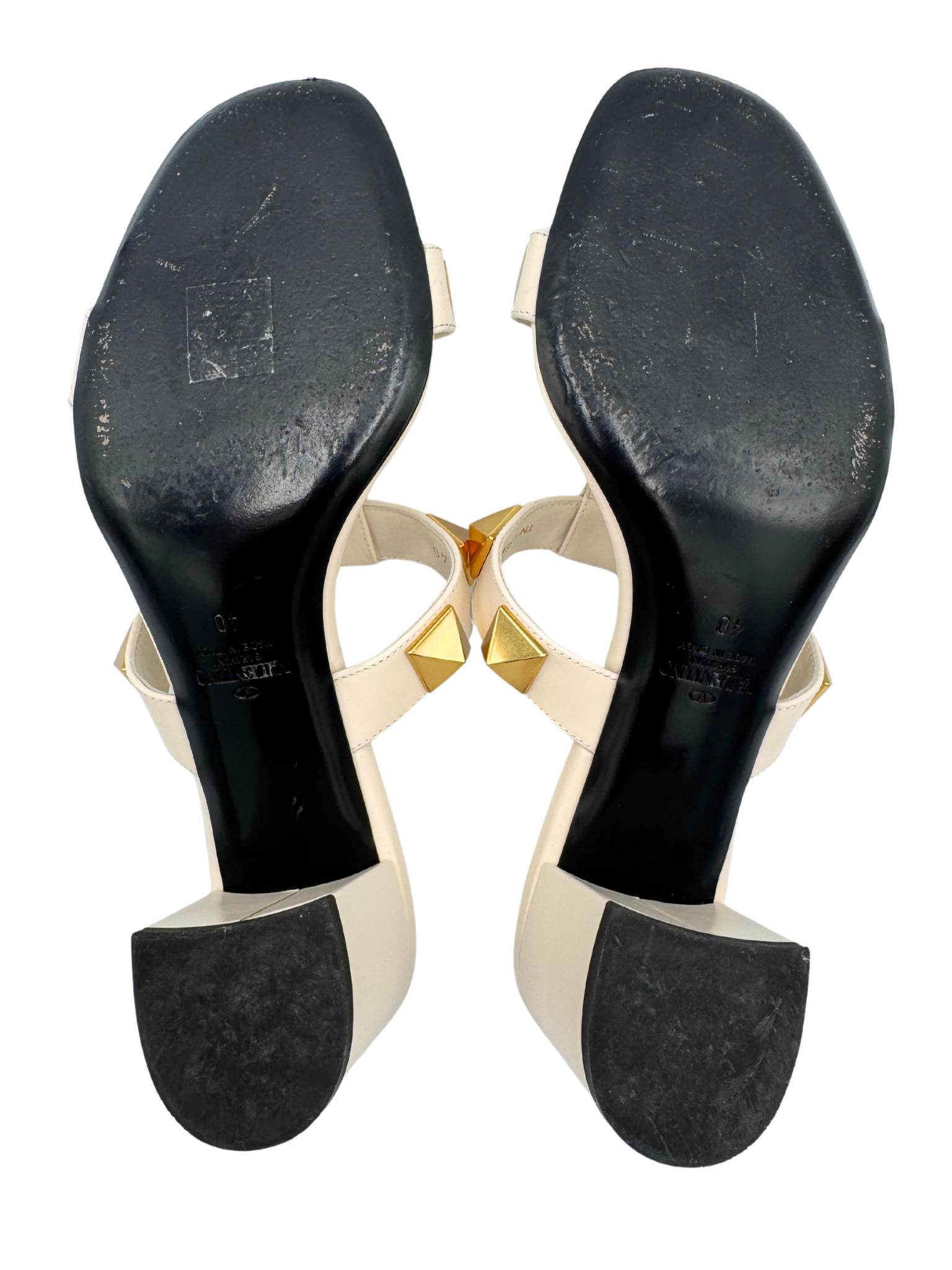 Size 40 Roman Stud Slide Heel Sandals 60mm in Ivory Smooth Calfskin Leather