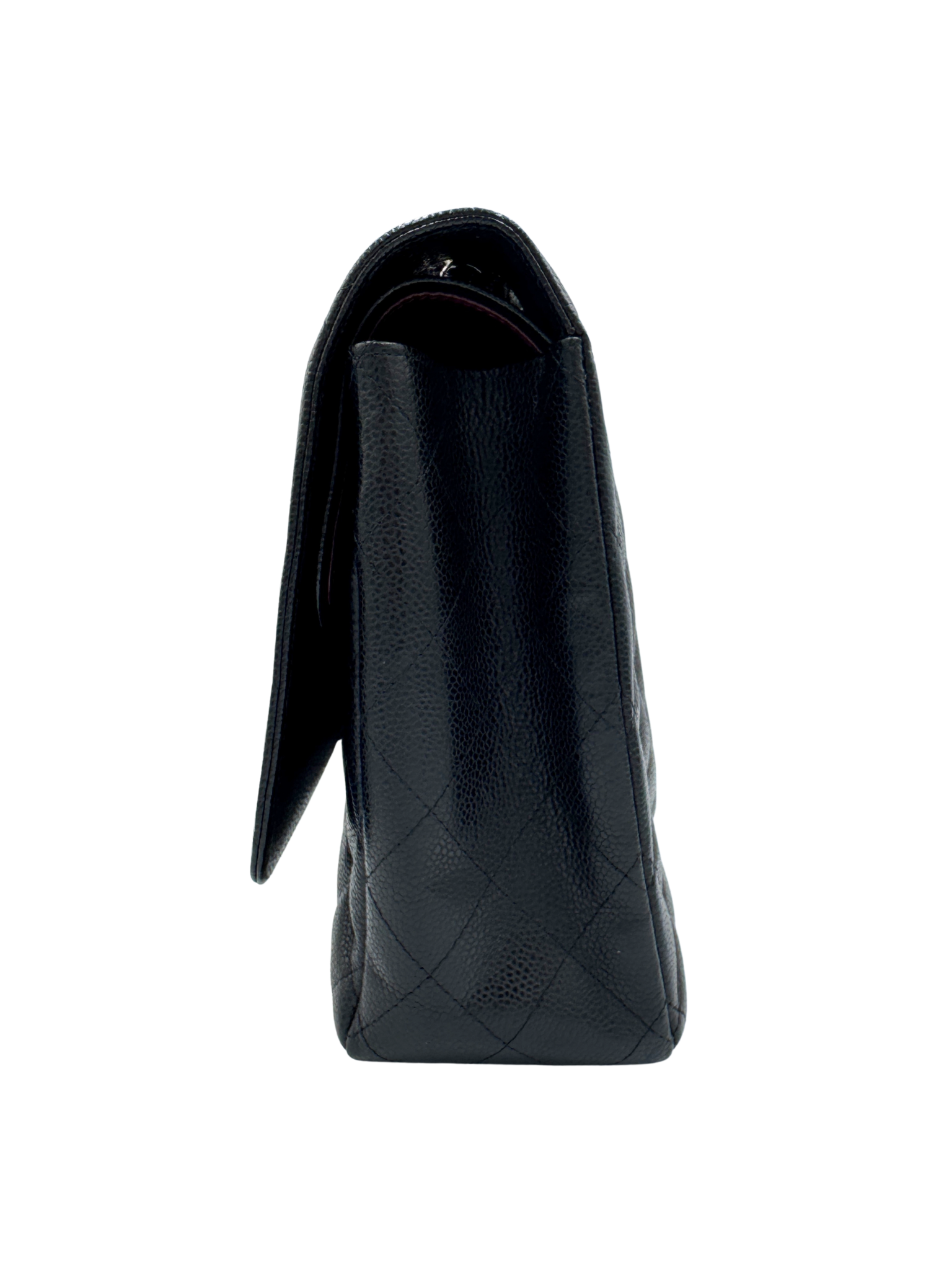 Quilted Maxi Classic Double Flap Shoulder Bag in Black Caviar Leather