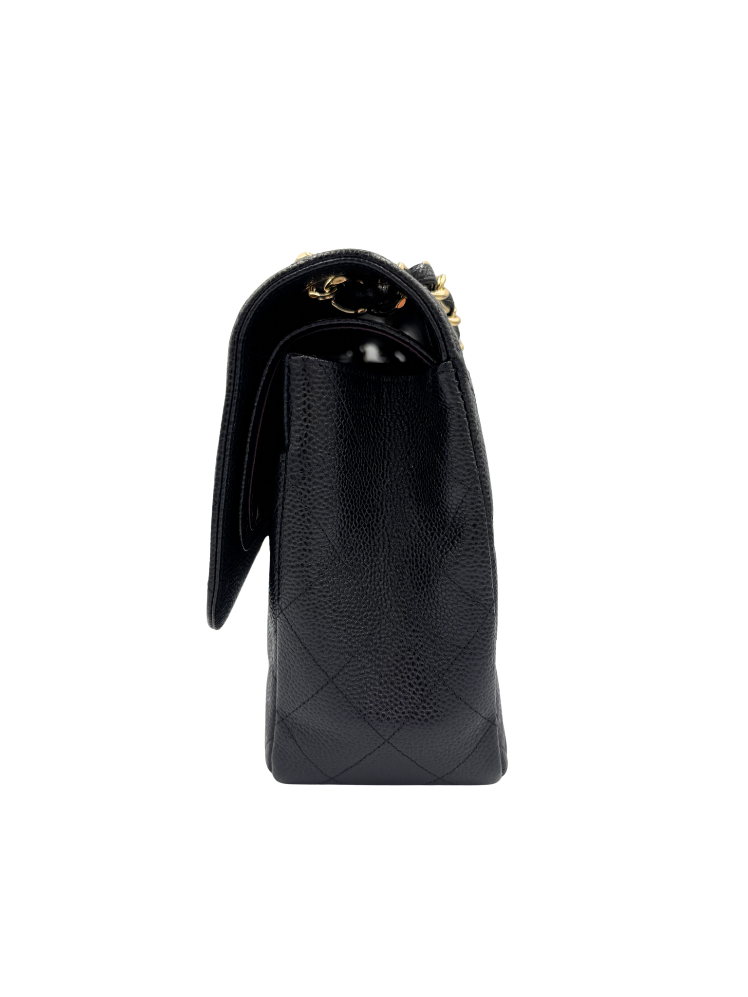 Quilted Jumbo Classic Double Flap Shoulder Bag in Black Caviar Leather