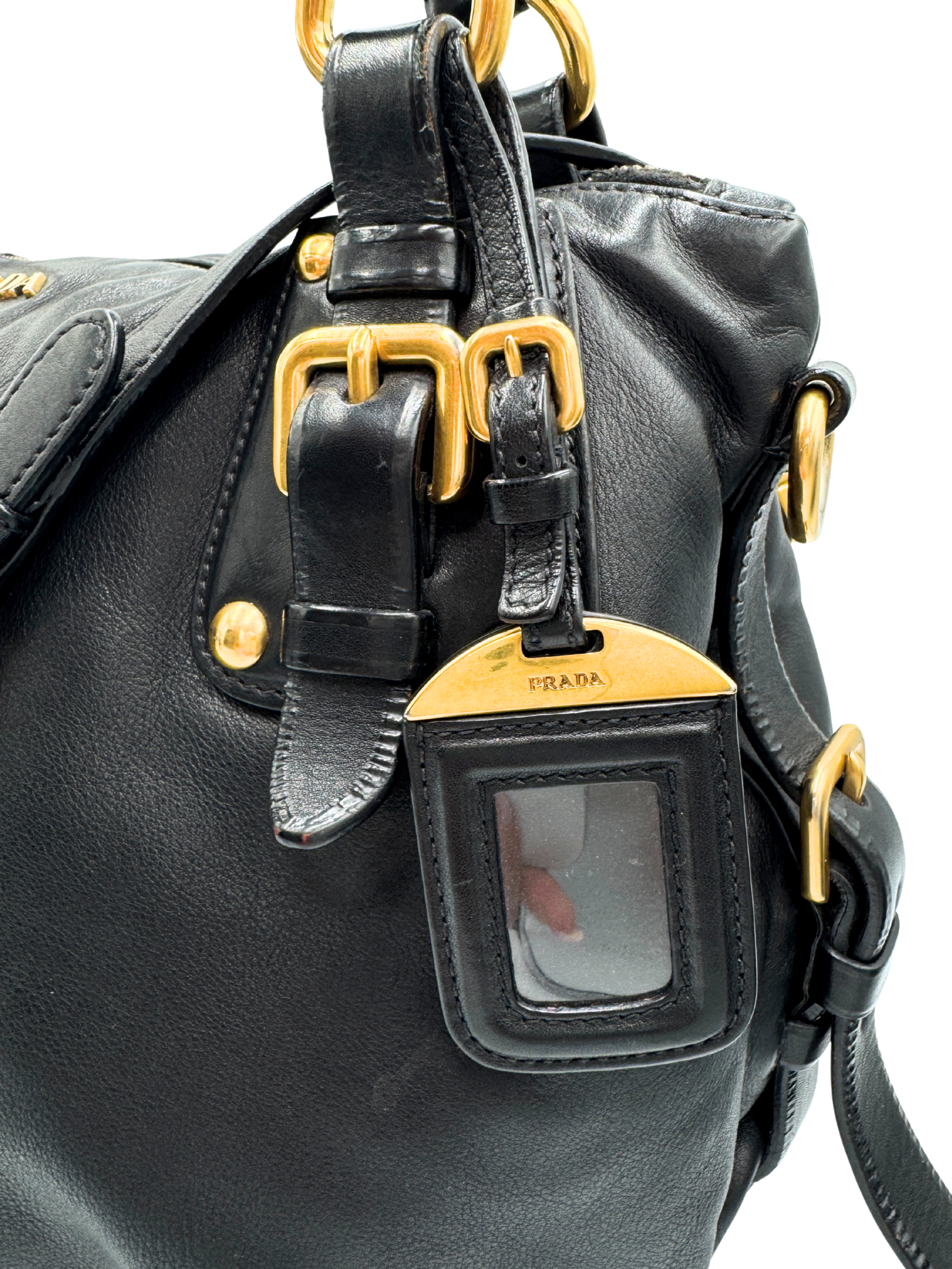 Vintage Hobo Satchel Bag with Crossbody Strap in Black Leather