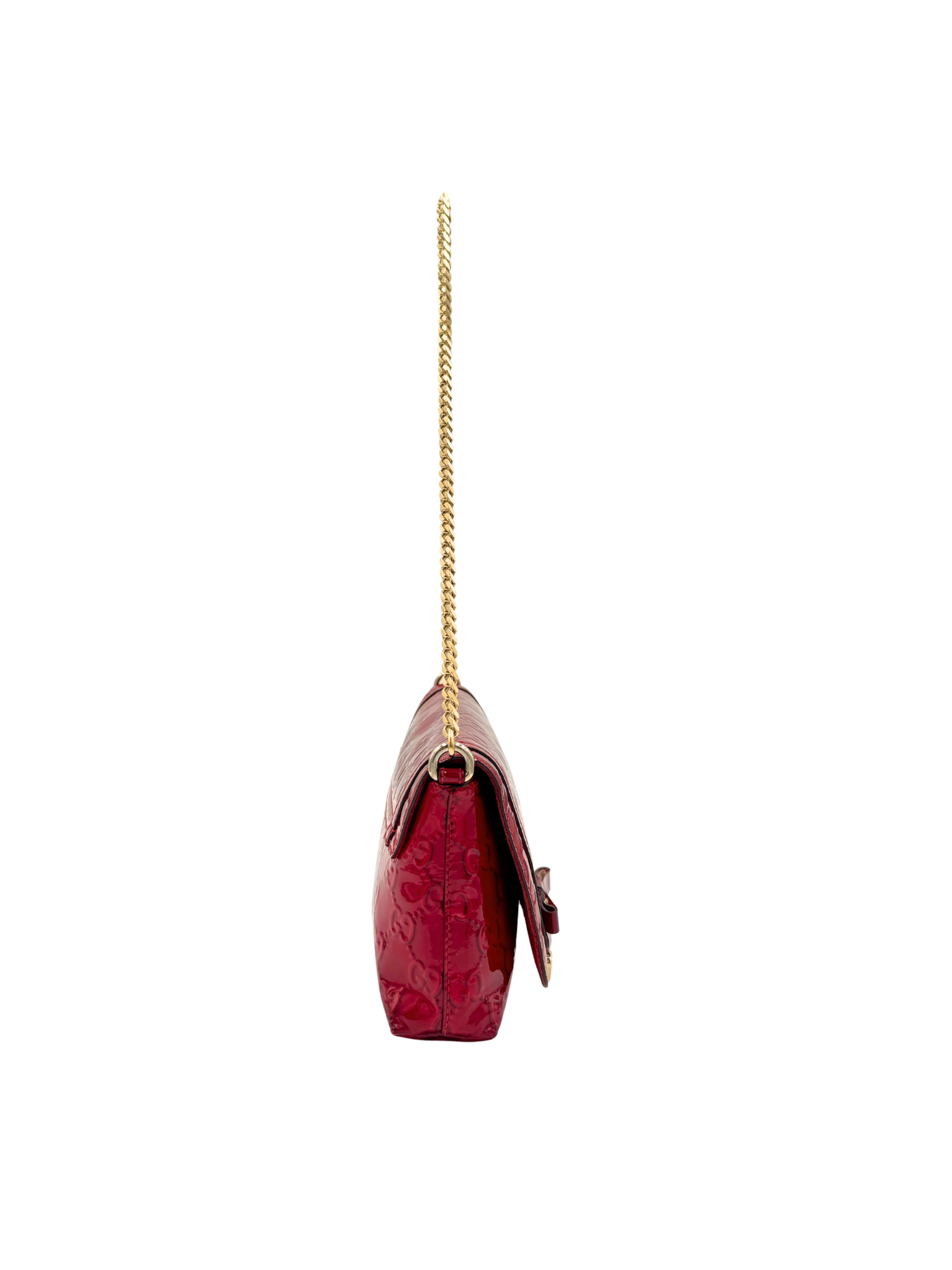 GG Monogram Shoulder Bag Pochette with Heart Accents in Red Patent Leather