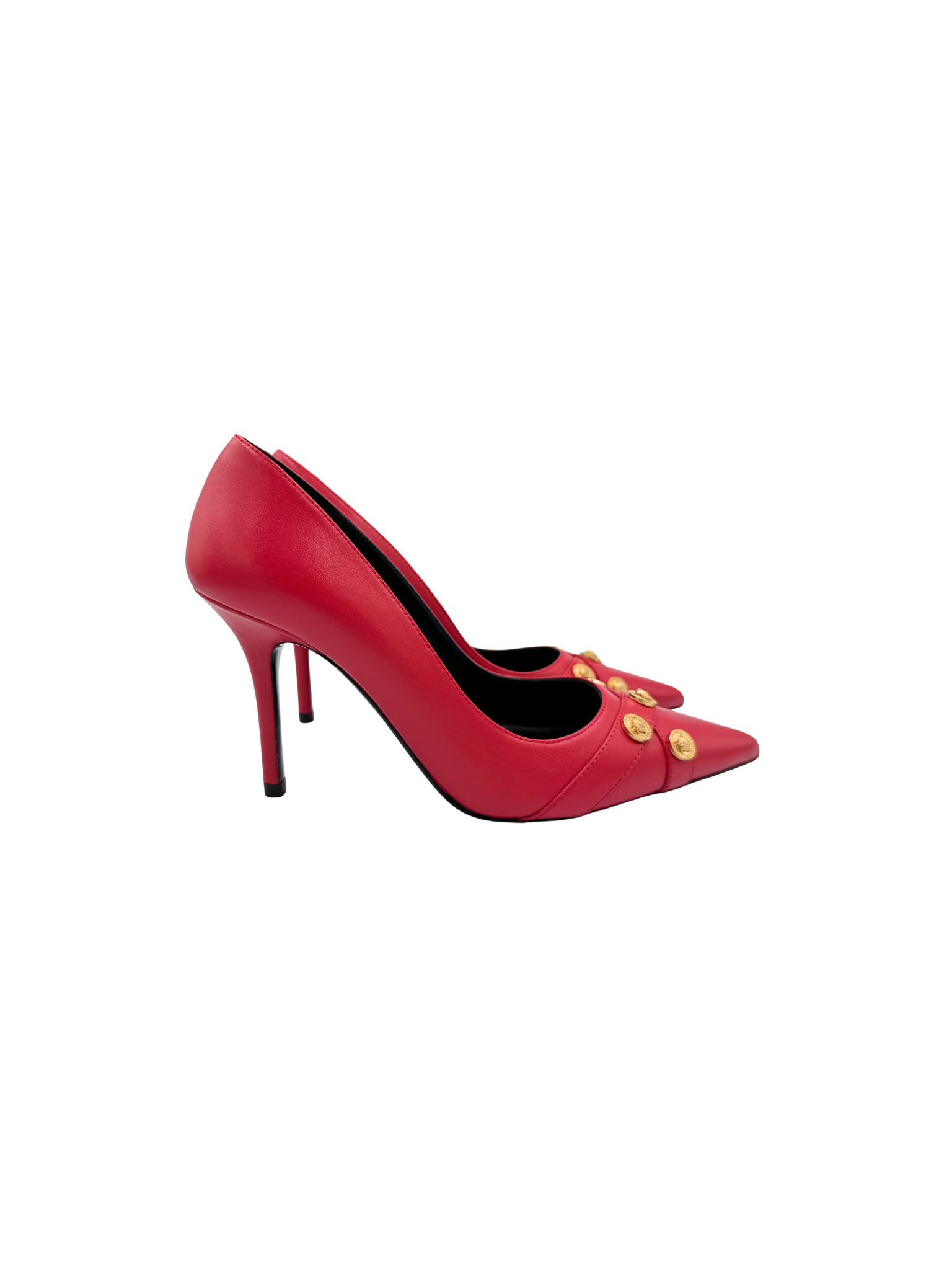 Size 37 La Medusa Medallion Pointed Toe Pumps in Red Leather