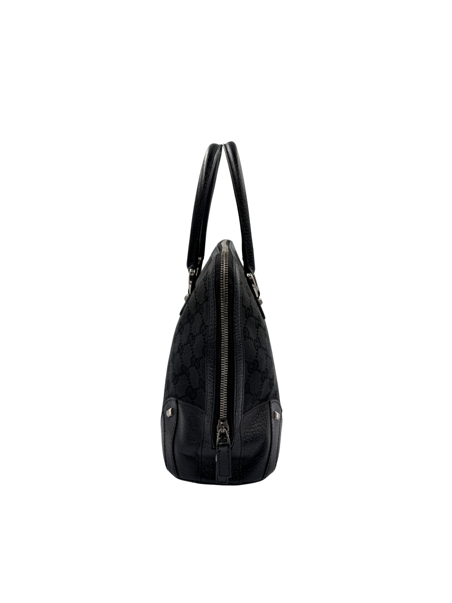 Vintage Tom Ford Era Dome Satchel with Top Handle and Micro Studs in Black Monogram GG Supreme Canvas with Leather Trim