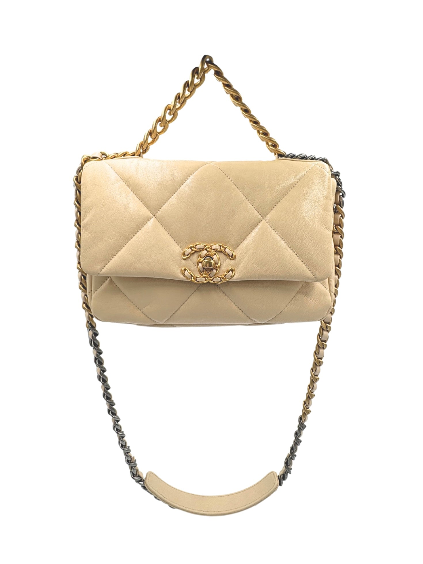 Quilted Medium Chanel 19 Shoulder Bag in Beige Lambskin Leather