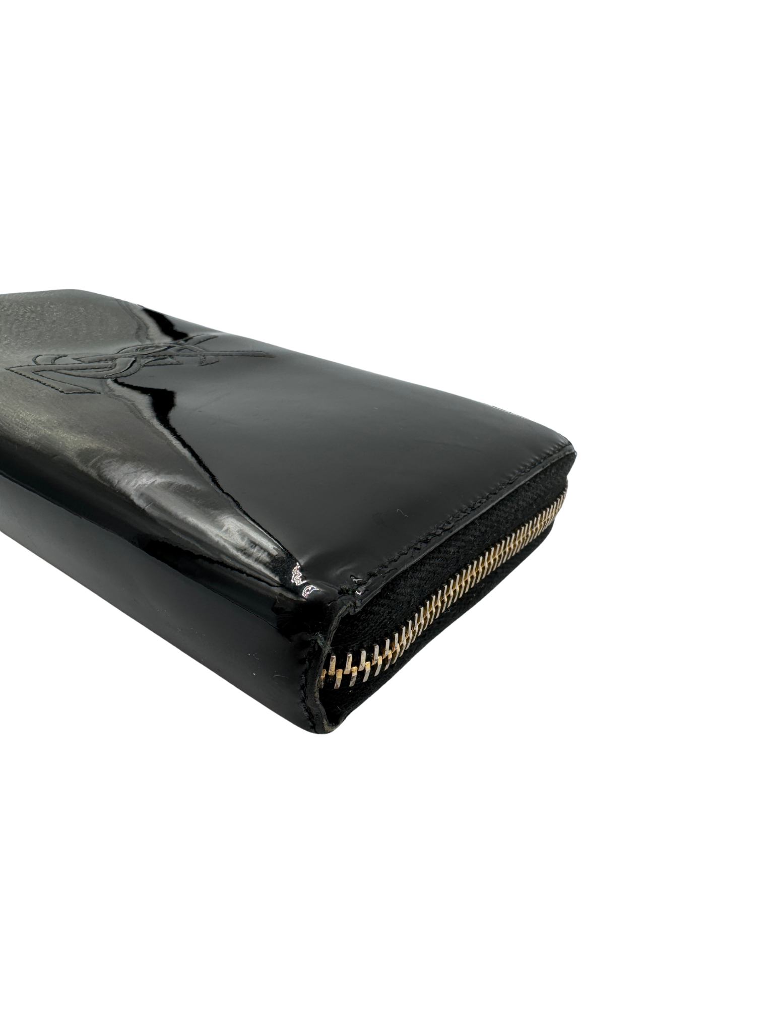YSL Logo Continental Ziparound Wallet in Black Patent Leather