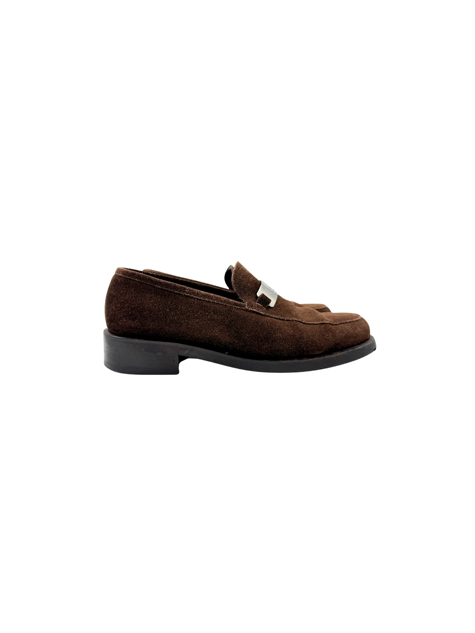 Size 38 Gucci Plate Flat Loafers in Chocolate Brown Suede