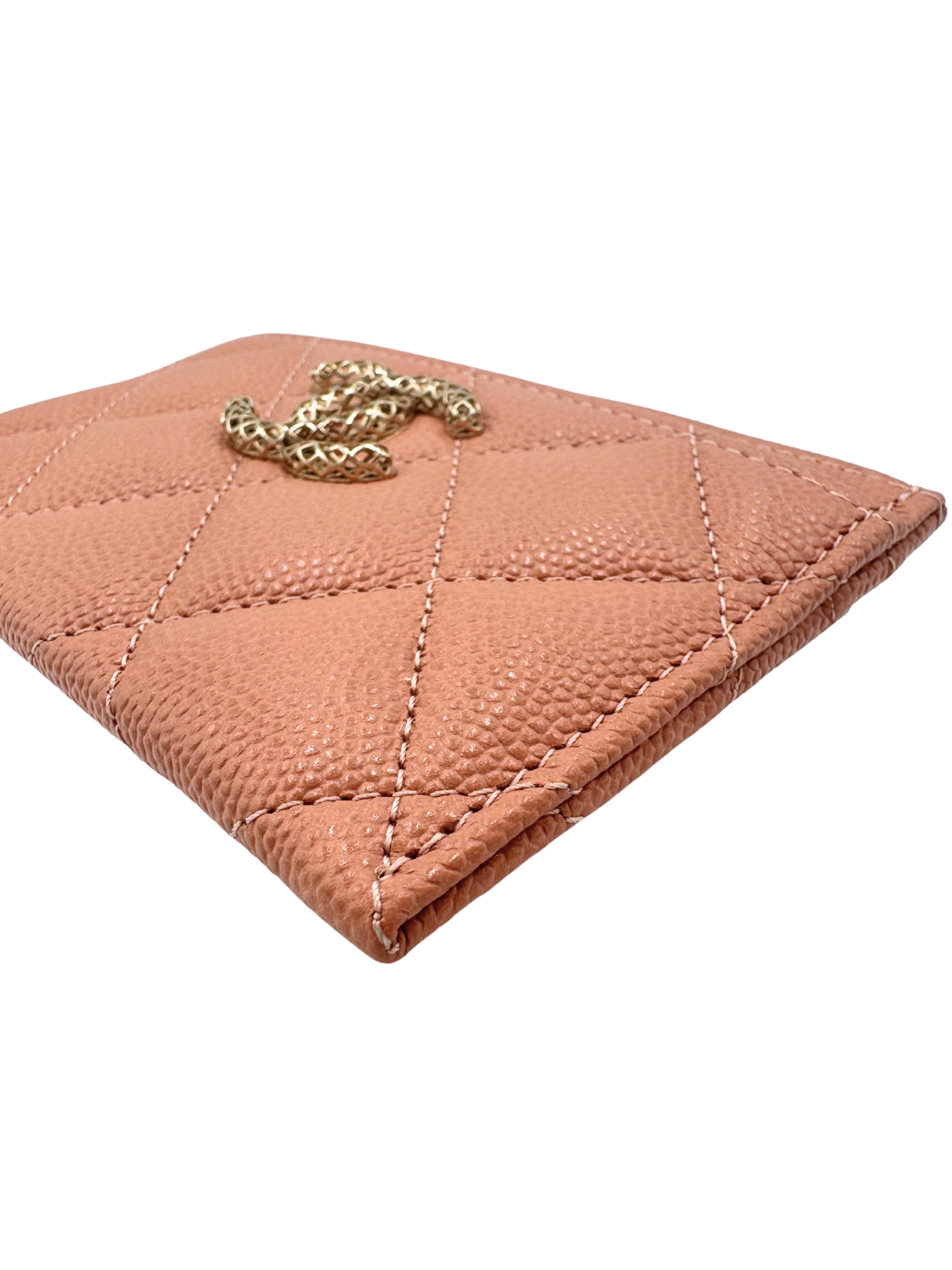 Quilted Classic CC Card Holder Wallet in Blush Nude Caviar Leather