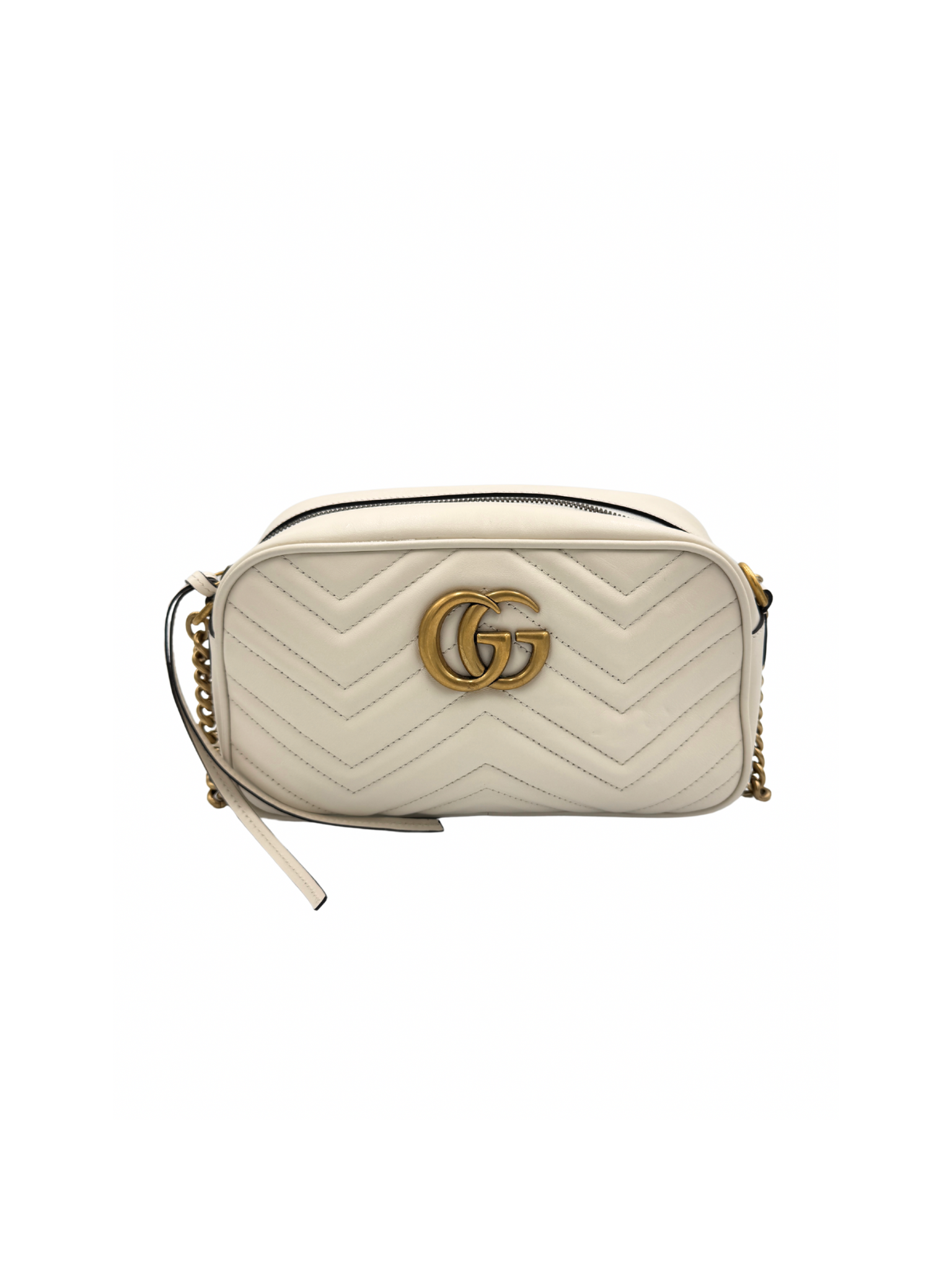 GG Small Marmont Camera Bag in Ivory Leather