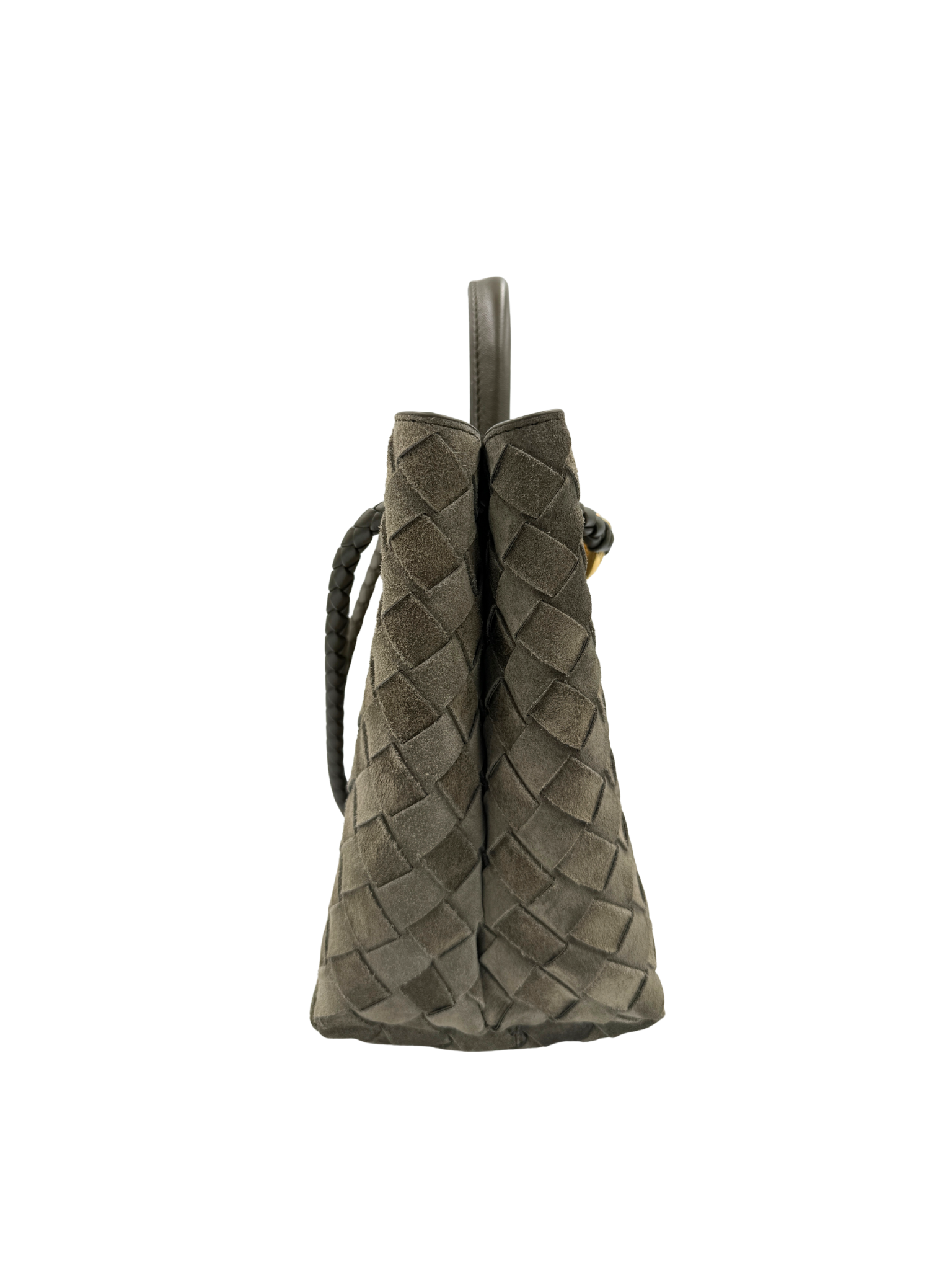 Small Andiamo Top Handle Shoulder Bag in Cypress Green Intrecciato Suede