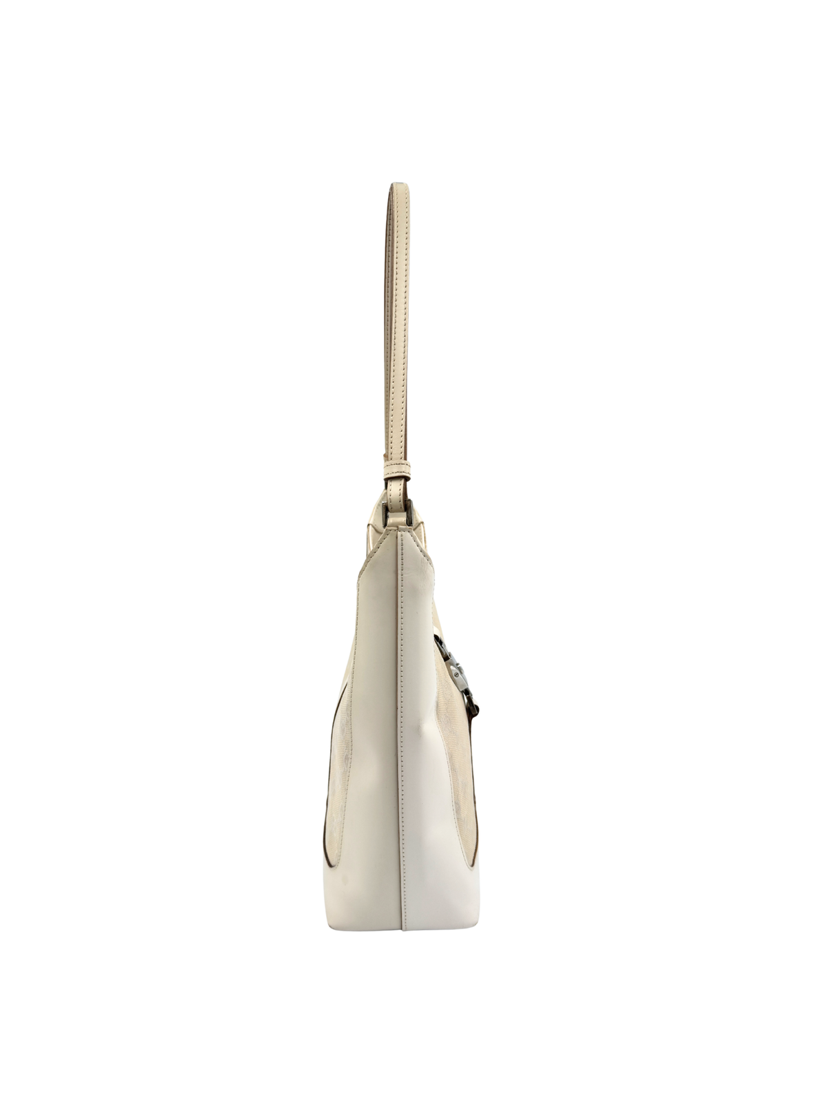 Vintage Jackie Structured Hobo Shoulder Bag in Ivory Monogram GG Supreme Canvas with White Leather Trim