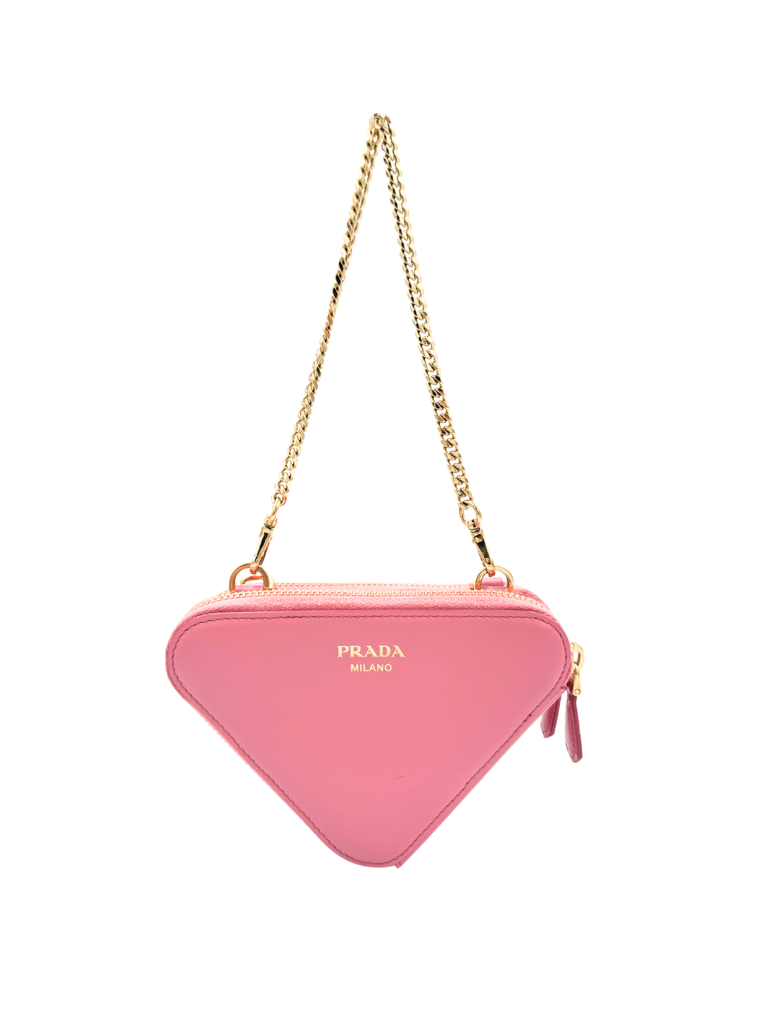Triangle Logo Shoulder Bag in Pink Crochet Raffia & Leather