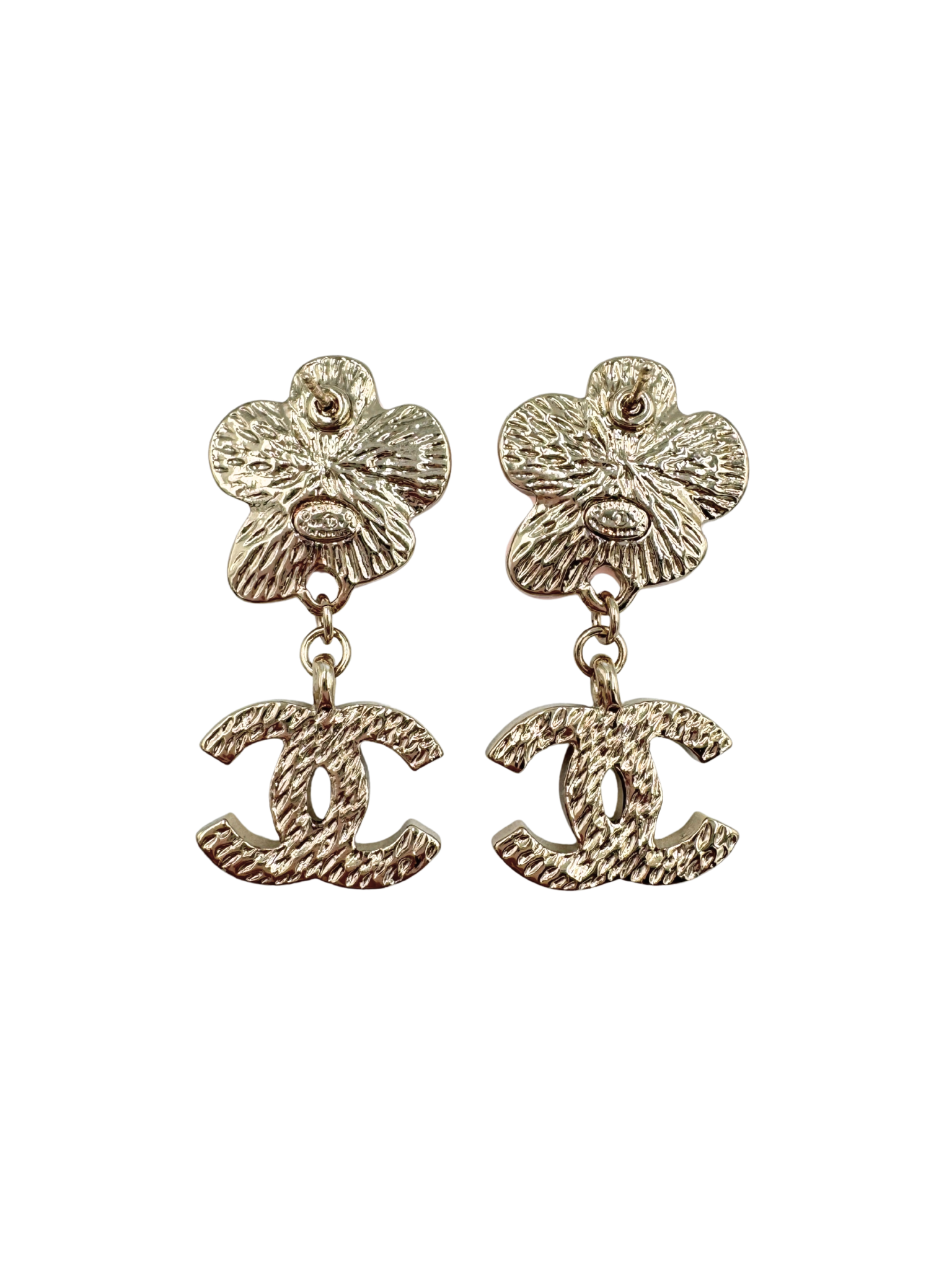 2023 Camellia Flower CC Drop Earrings in Silver Hardware