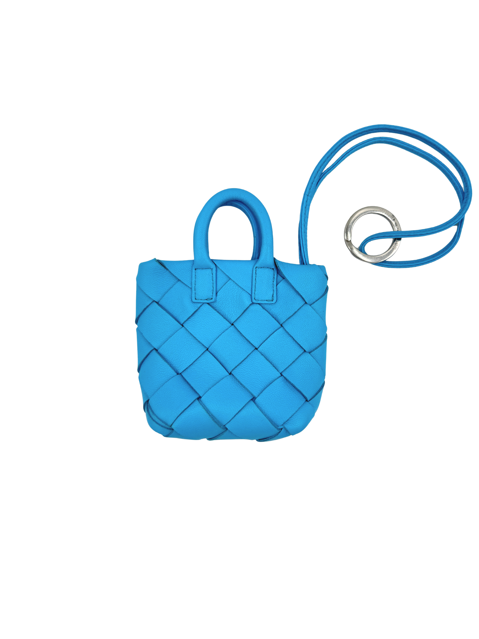 Mini Cabat Tote Bag Charm in Blue Intrecciato Woven Leather