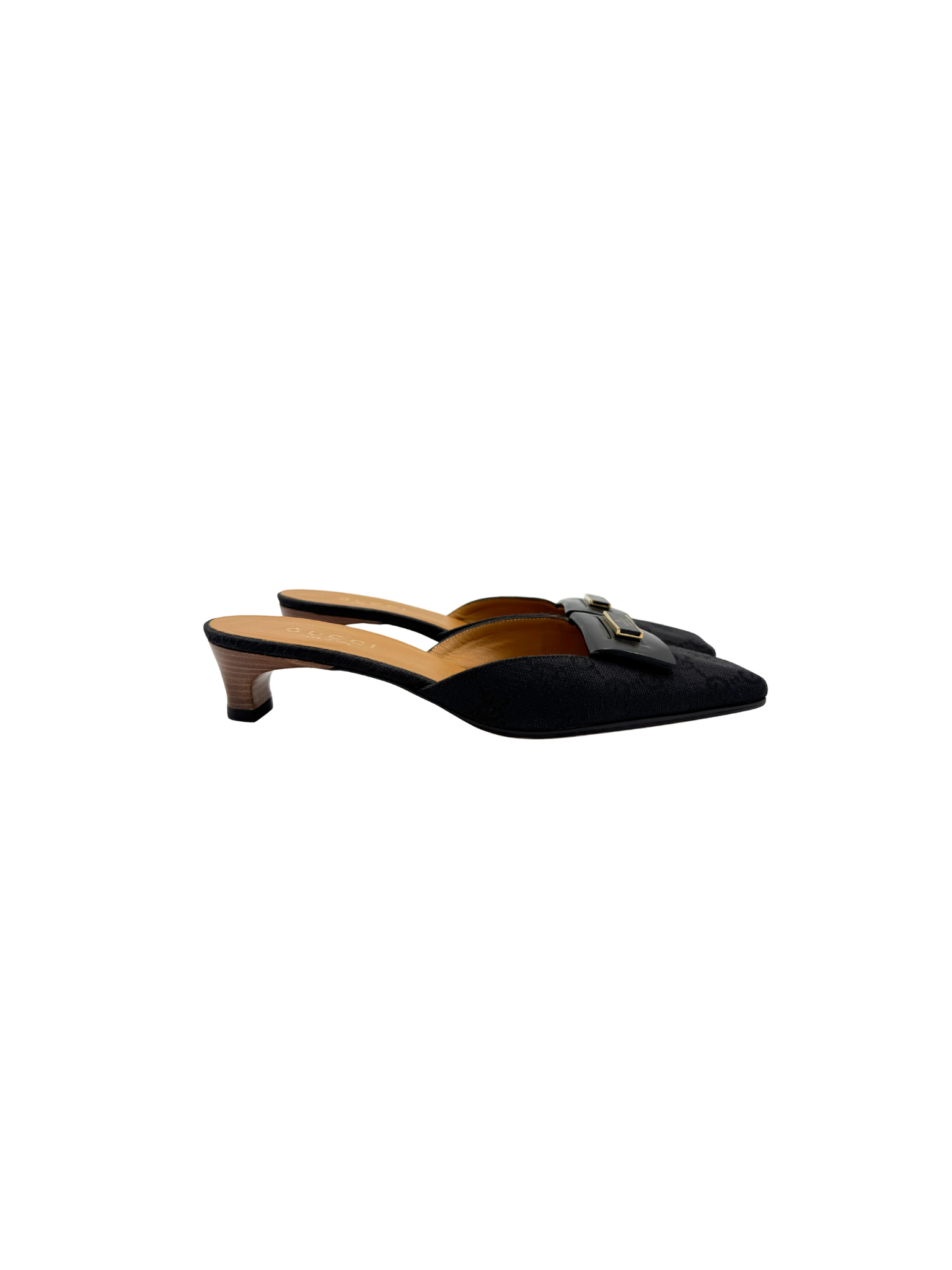 Size 36 Vintage Logo Plate Square Toe Slip-On Mules in Black Monogram GG Supreme Canvas