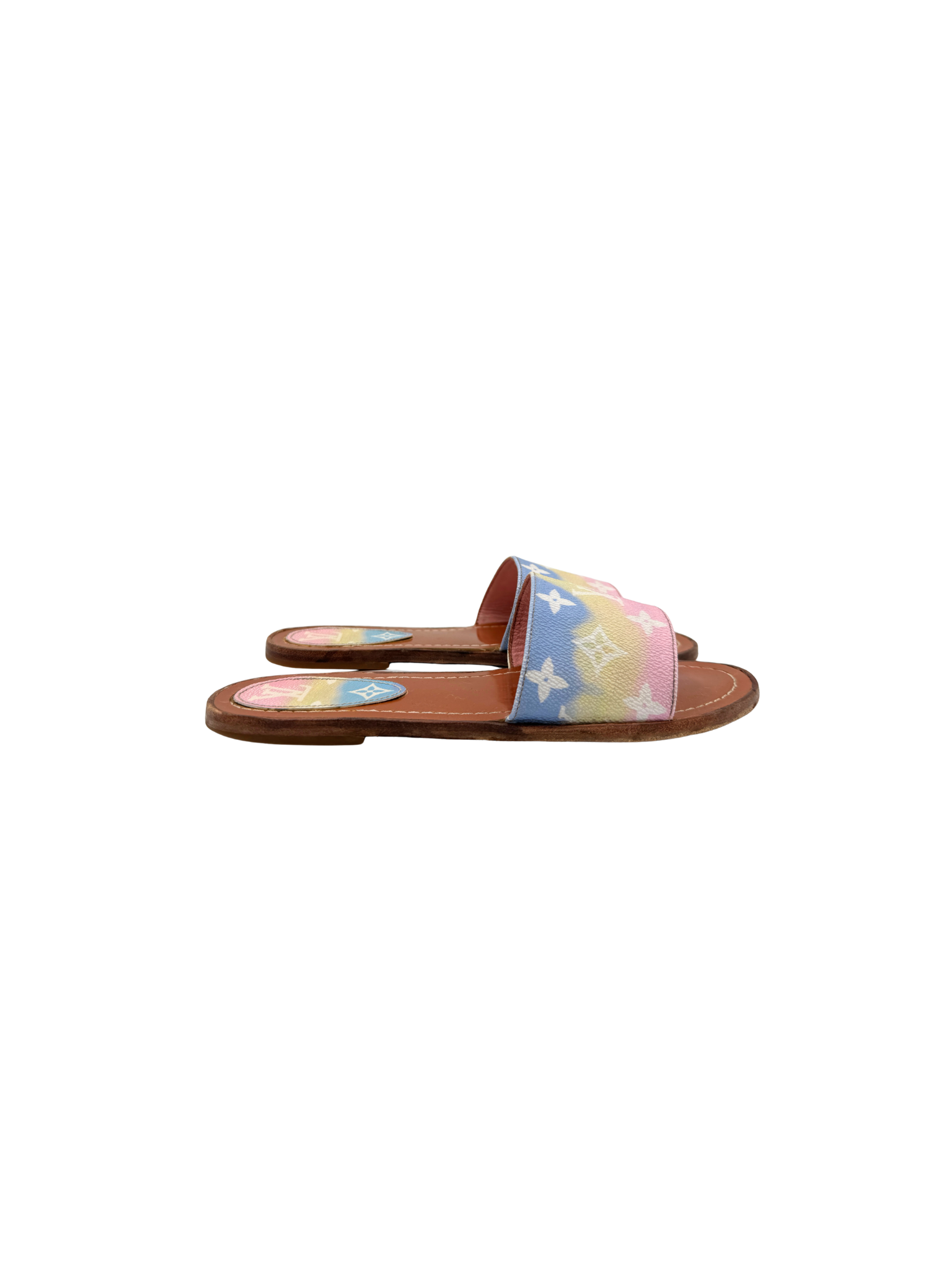 Size 38 Special Edition Monogram Escale Lock It Flat Mule Slide Sandals in Pastel Multicolor Coated Canvas