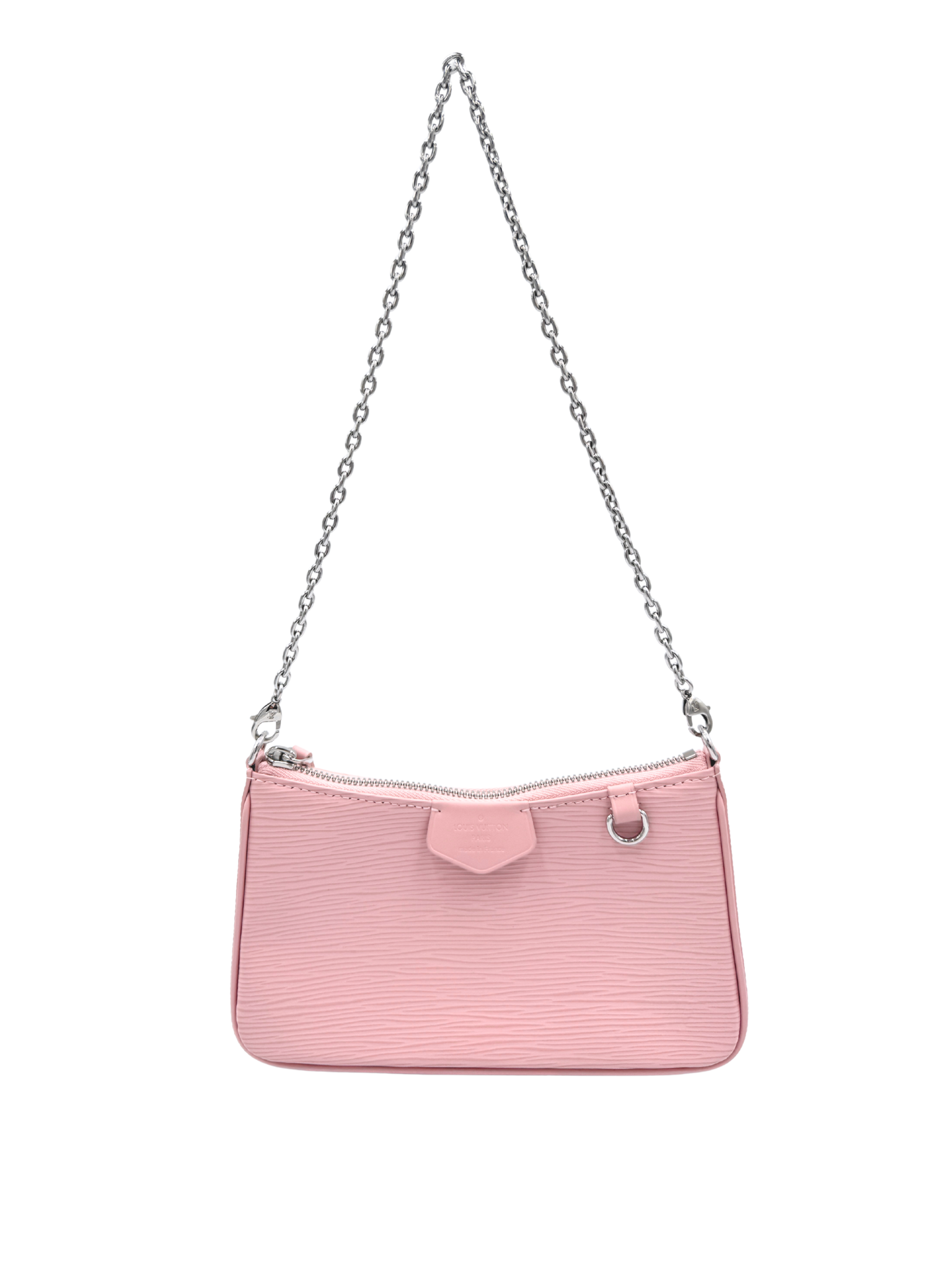 Easy Pouch on Strap Shoulder Bag with Chain in Rose Ballerine Pink Epi Leather