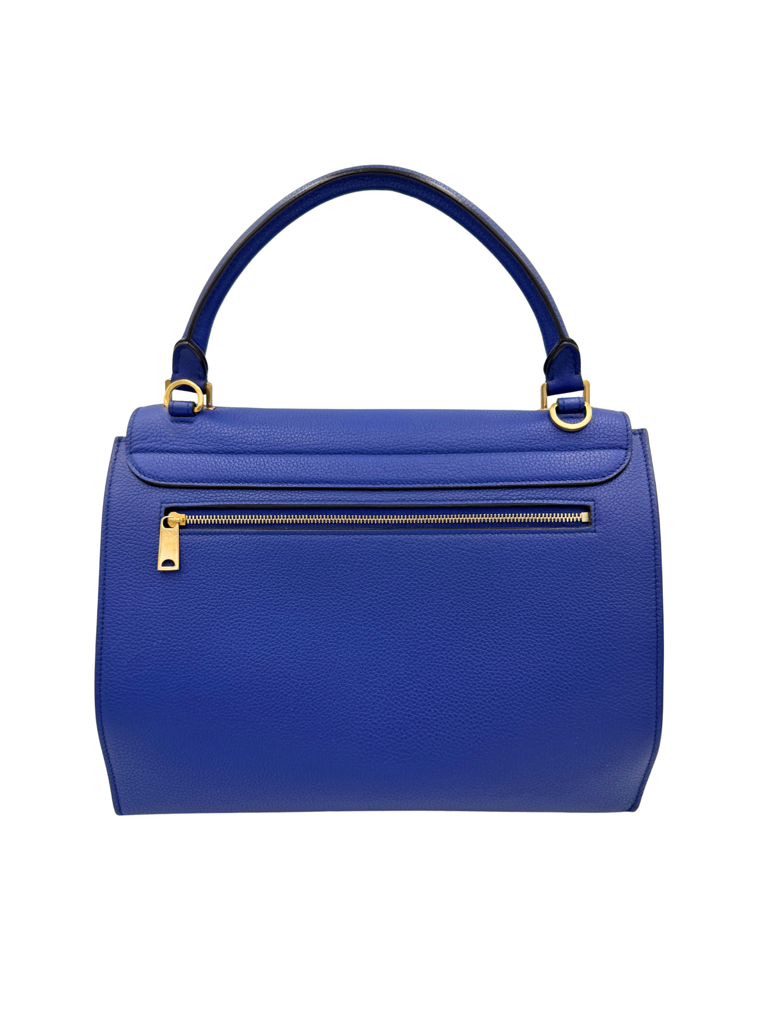 Medium Trapeze Shoulder Bag with Top Handle in Blue Calfskin Leather & Suede