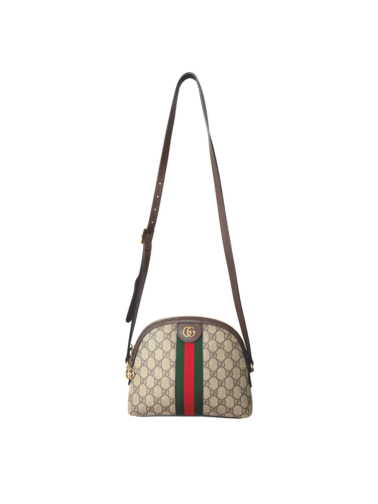 GG Small Ophidia Dome Crossbody Shoulder Bag in Brown and Tan Monogram Supreme Coated Canvas