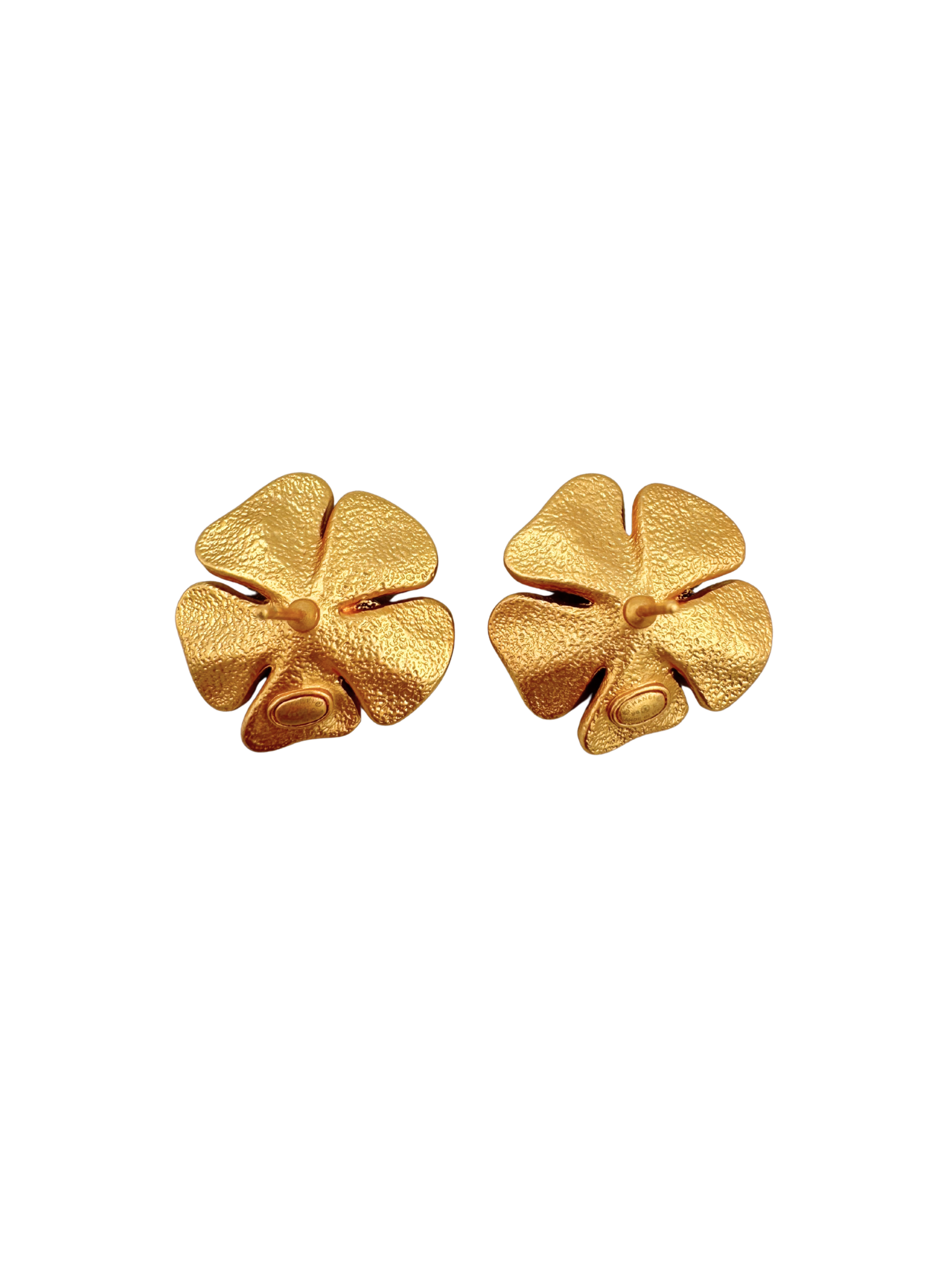 Vintage 1998 Painted CC Camellia Flower Stud Earrings in 24k Gold-Plated Hardware