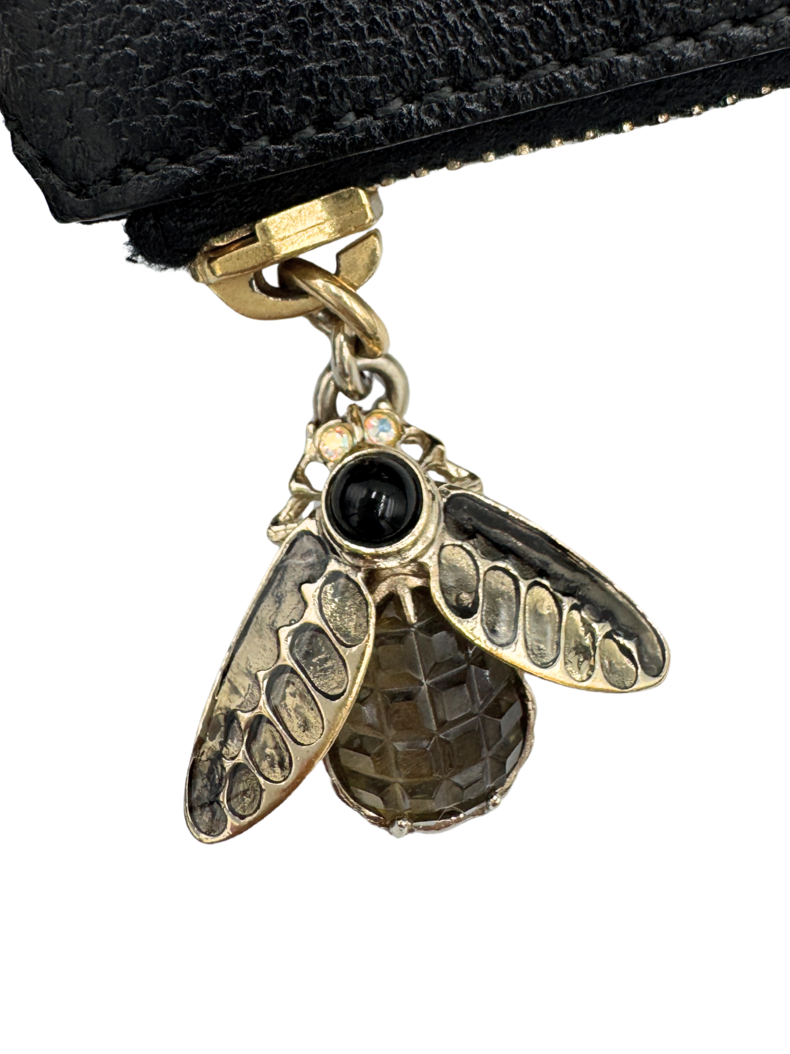 Pochette Shoulder Bag with Crystal Bee Charm in Black Monogram GG Logo Canvas