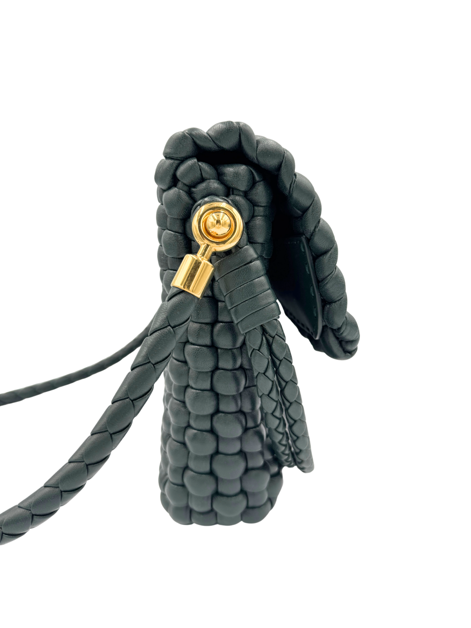 Swing Shoulder Bag in Dark Green Intrecciato Woven Leather