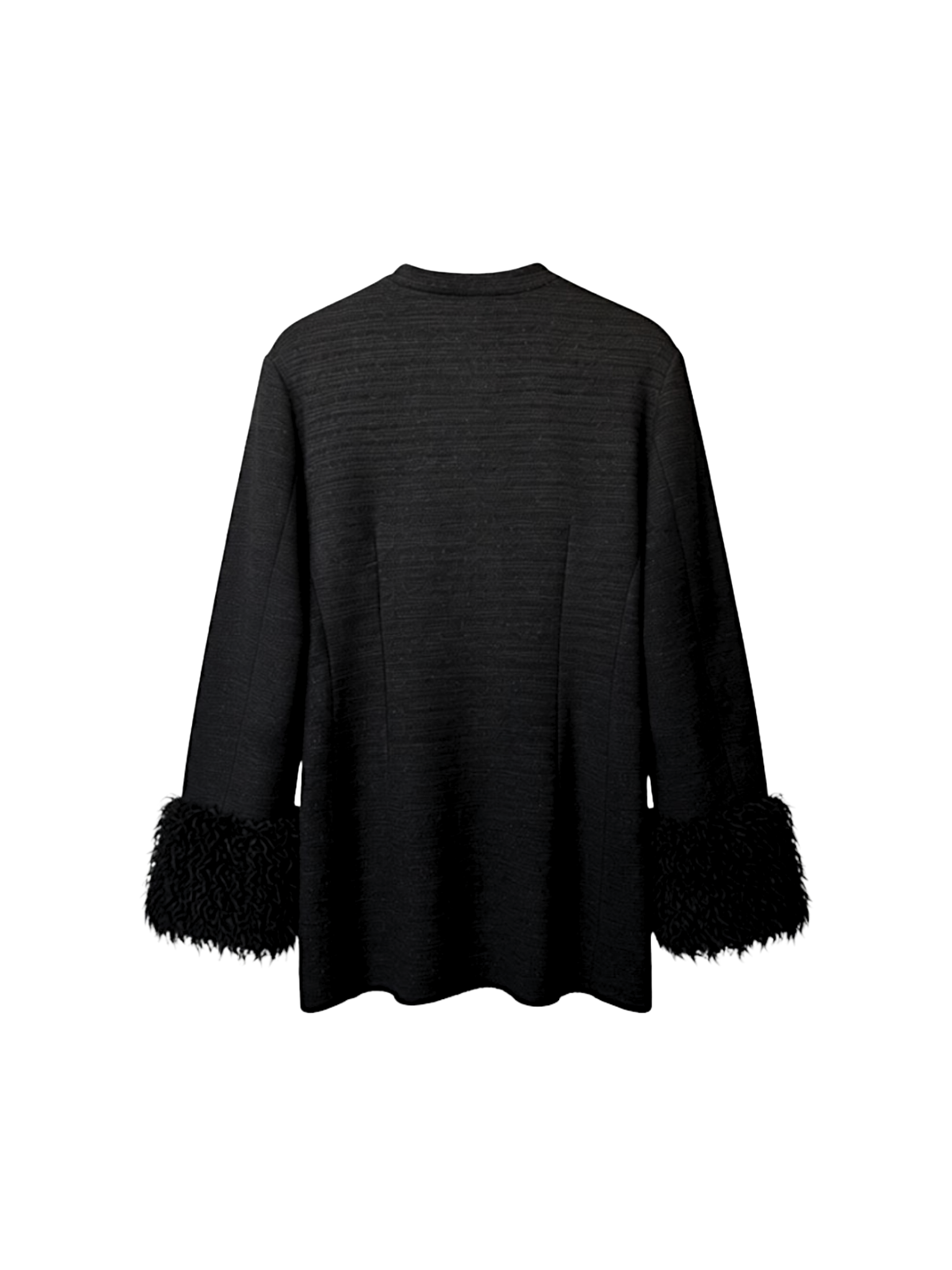 Size IT 48 Blazer Jacket with Lambswool Cuffs in Black Bouclé Tweed with Metallic Accents