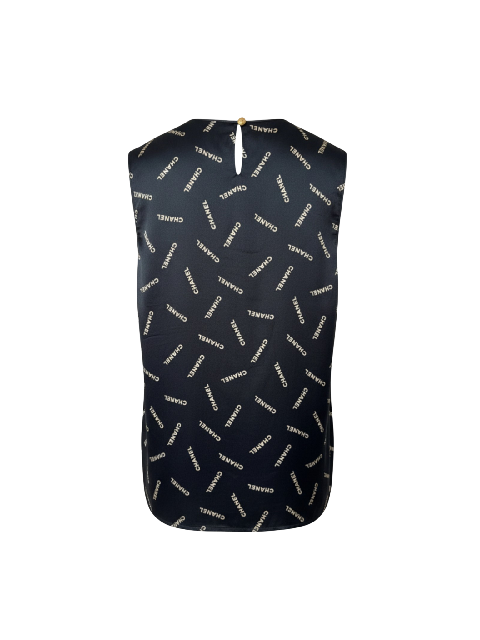 Size L - XL Vintage Logo Printed Sleeveless Tank Top in Black and White Silk