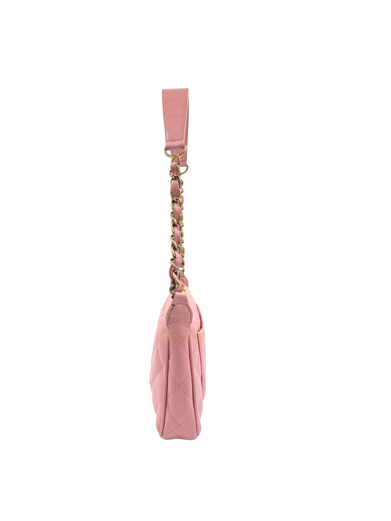 Vintage Karl Lagerfeld Era 2004 Classic CC Quilted Timeless Shoulder Bag Pochette in Pink Caviar Leather